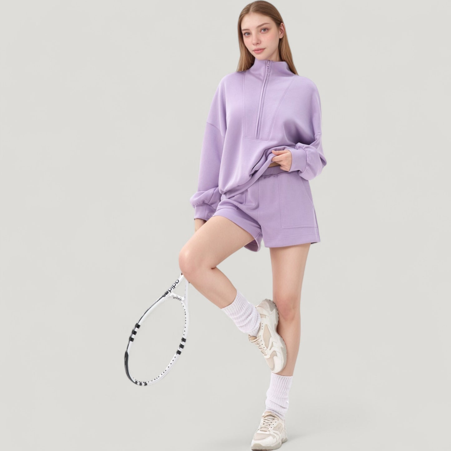 Anna-Kaci Active Women's Long Sleeve Woven Half Zip Pullover Top with Stand Collar and Elastic Cuffs