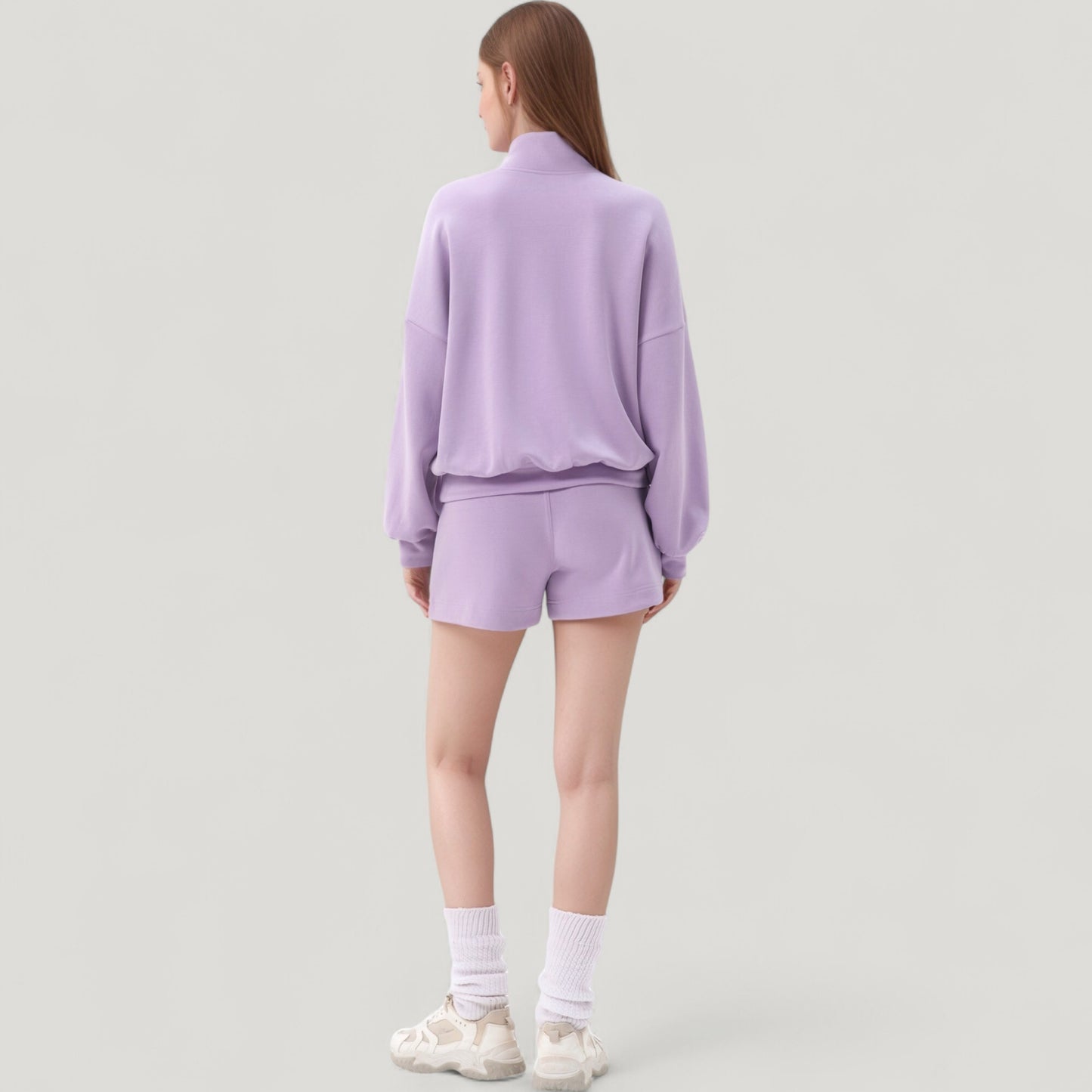 Anna-Kaci Active Women's Long Sleeve Woven Half Zip Pullover Top with Stand Collar and Elastic Cuffs