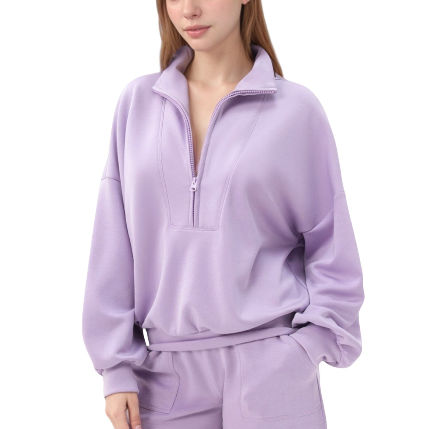 Anna-Kaci Active Women's Long Sleeve Woven Half Zip Pullover Top with Stand Collar and Elastic Cuffs