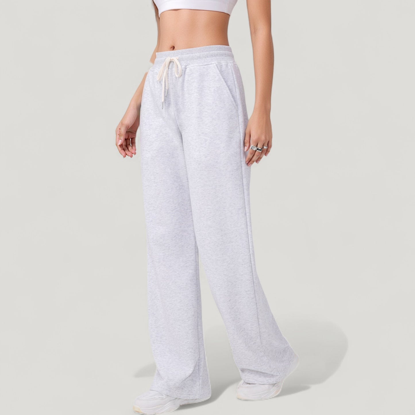 Anna-Kaci Active Women's Wide Leg Lounge Pants with Elastic Waistband and Adjustable Drawstring Closure