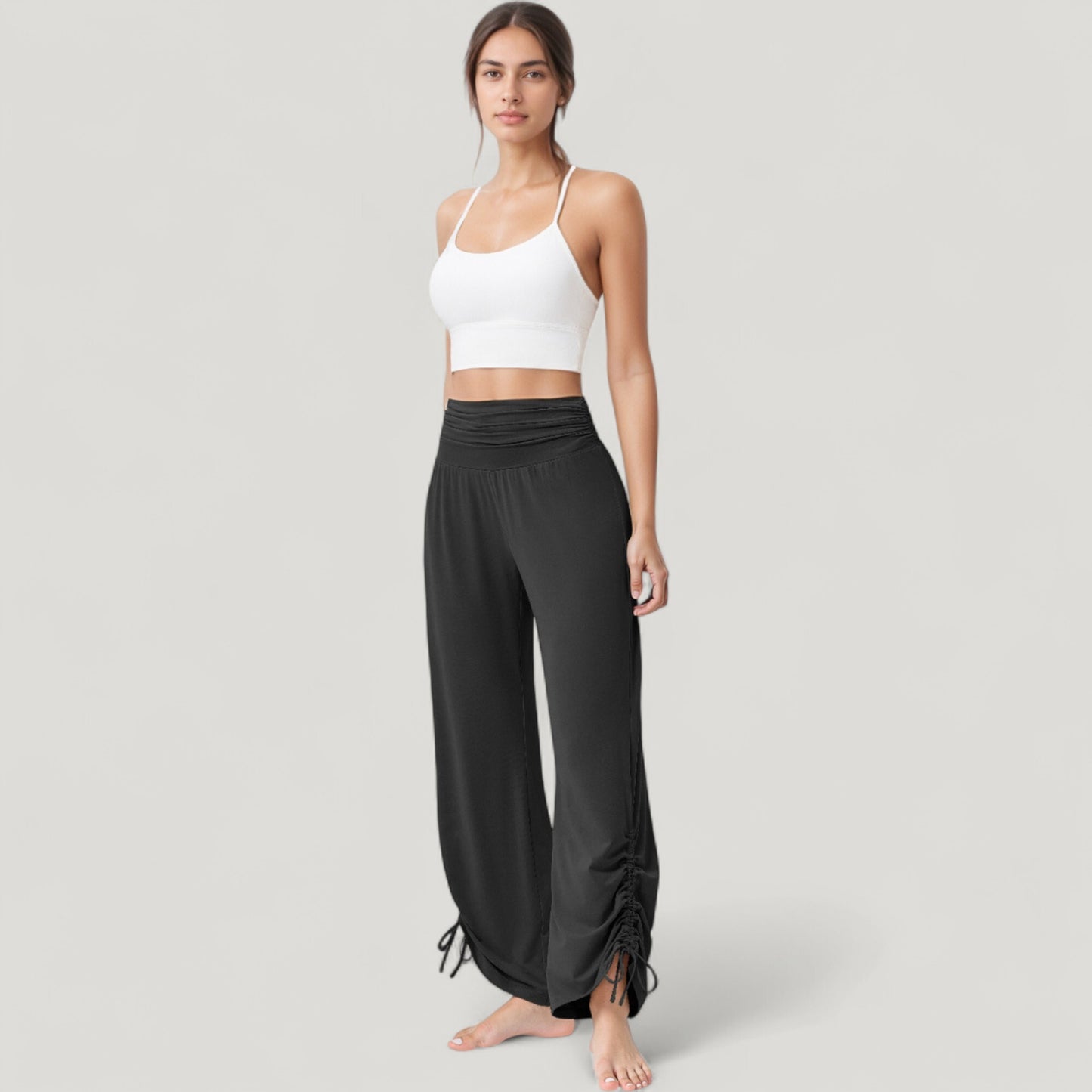 Anna-Kaci Active Women's Wide Leg Lounge Pants with Fold Over Waistband and Adjustable Drawstring Hem