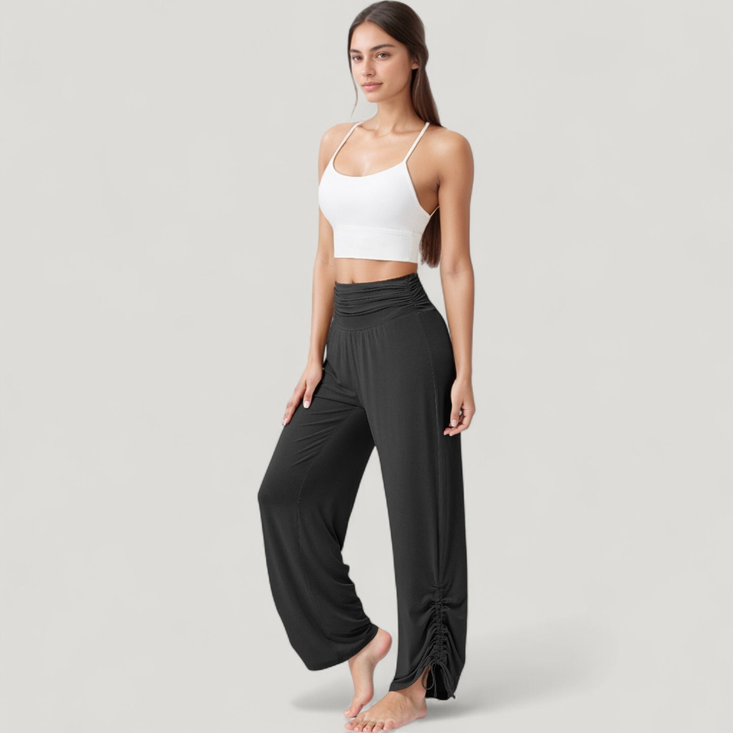 Anna-Kaci Active Women's Wide Leg Lounge Pants with Fold Over Waistband and Adjustable Drawstring Hem