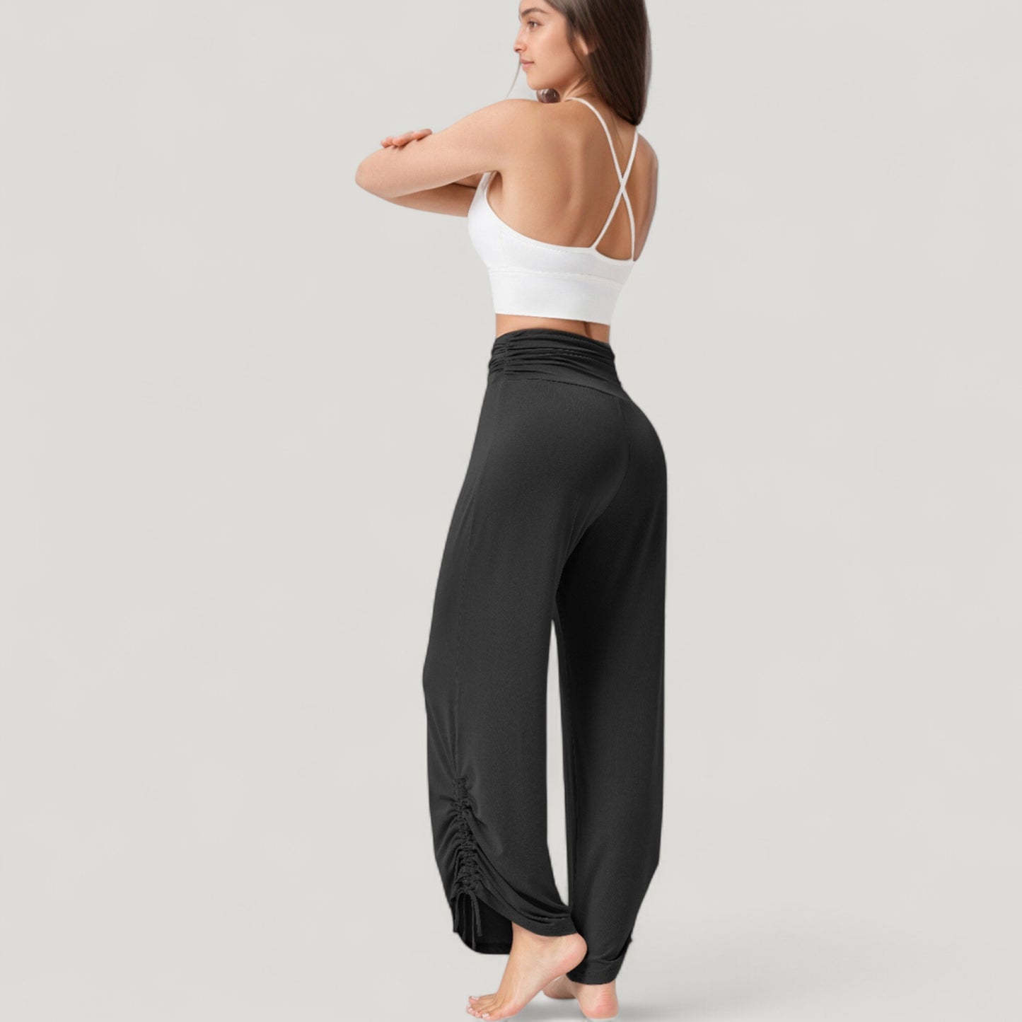 Anna-Kaci Active Women's Wide Leg Lounge Pants with Fold Over Waistband and Adjustable Drawstring Hem