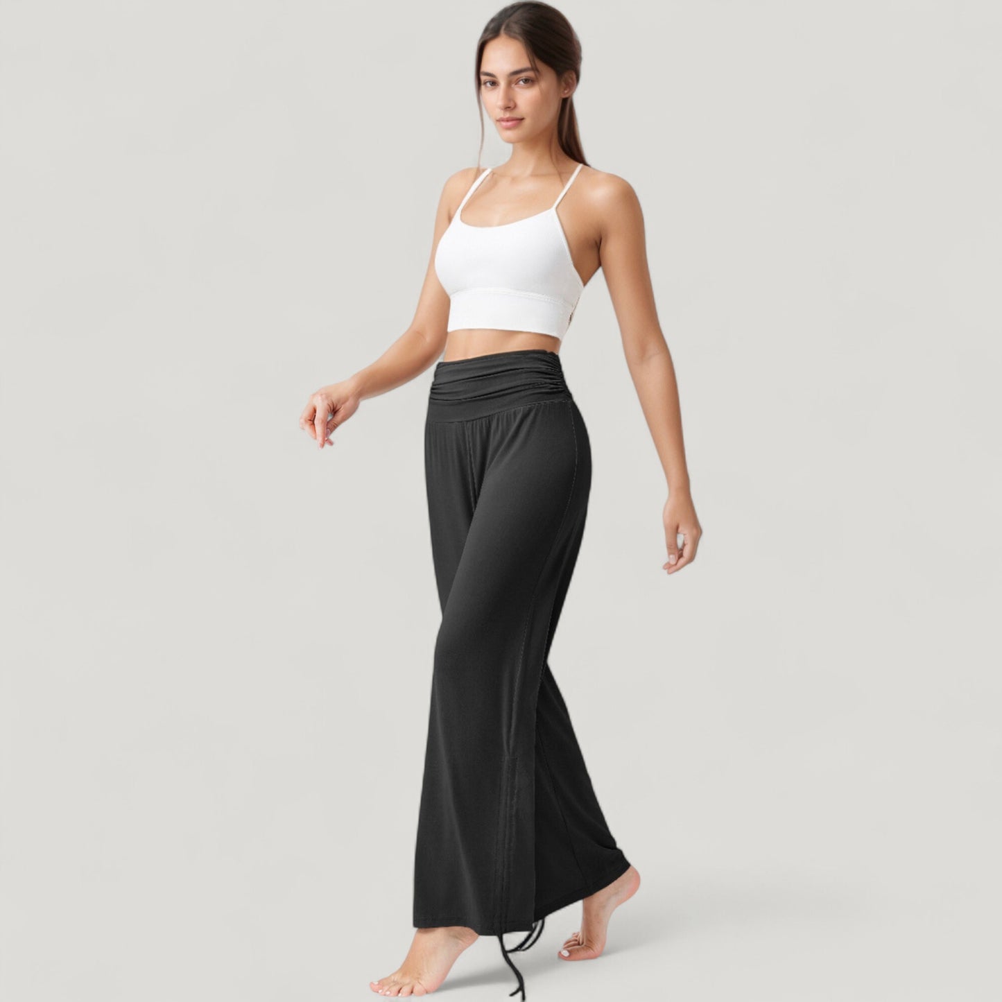 Anna-Kaci Active Women's Wide Leg Lounge Pants with Fold Over Waistband and Adjustable Drawstring Hem