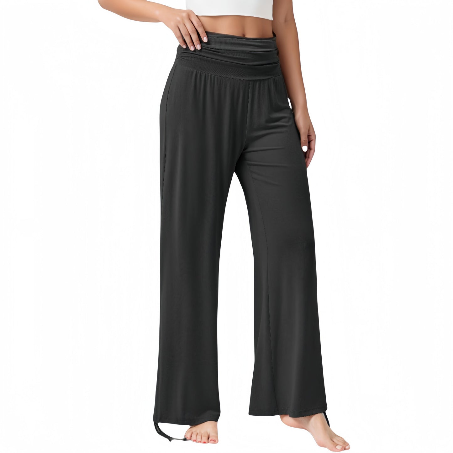 Anna-Kaci Active Women's Wide Leg Lounge Pants with Fold Over Waistband and Adjustable Drawstring Hem
