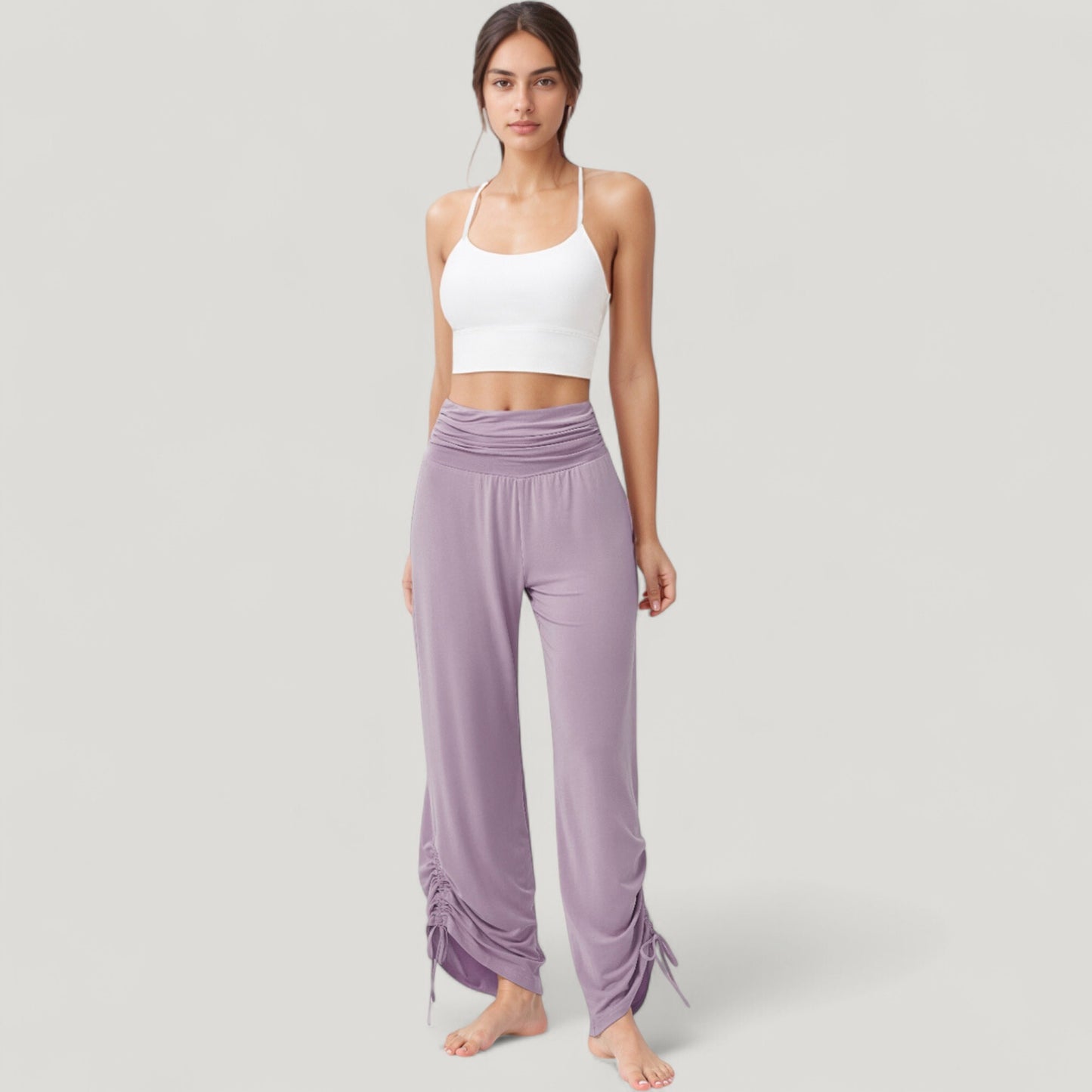 Anna-Kaci Active Women's Wide Leg Lounge Pants with Fold Over Waistband and Adjustable Drawstring Hem