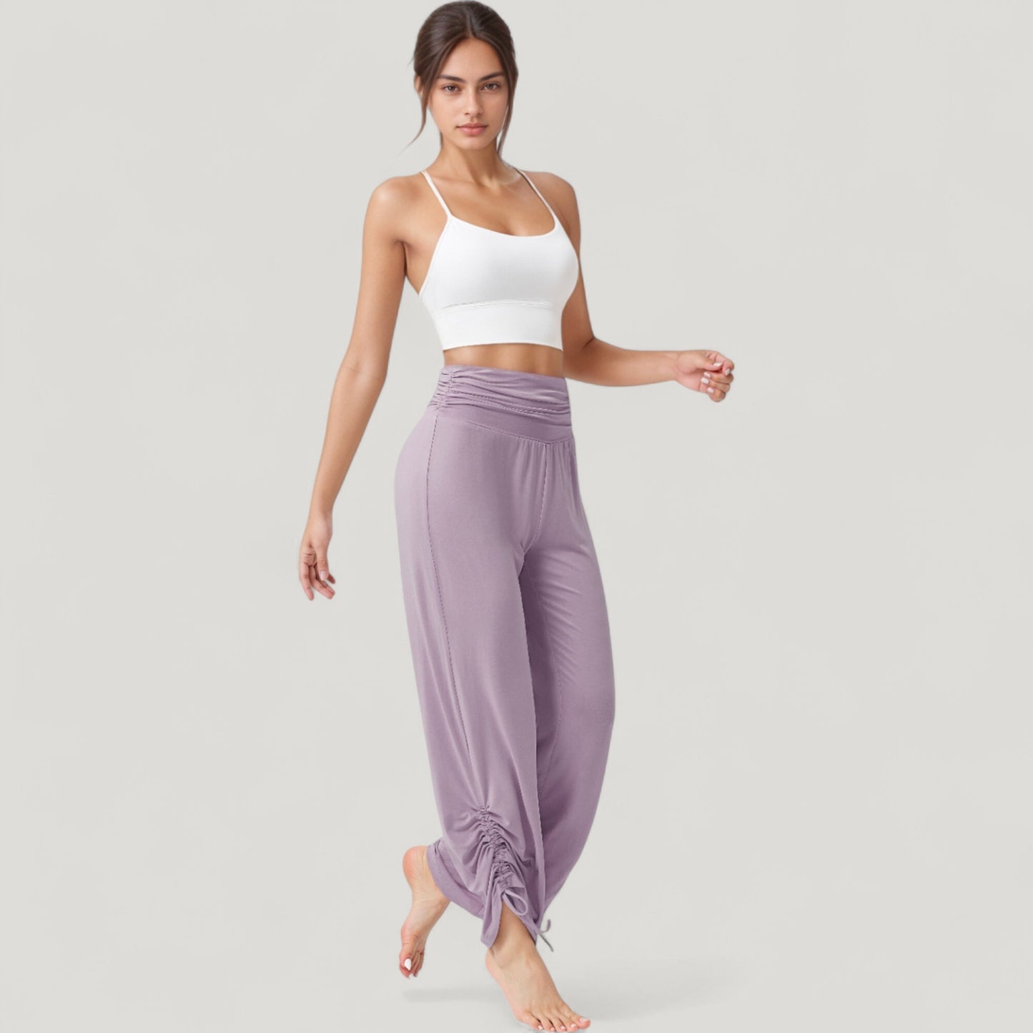 Anna-Kaci Active Women's Wide Leg Lounge Pants with Fold Over Waistband and Adjustable Drawstring Hem