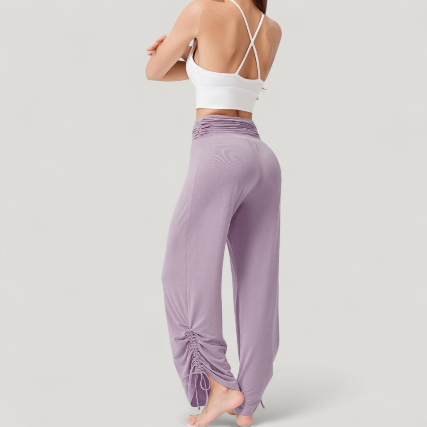 Anna-Kaci Active Women's Wide Leg Lounge Pants with Fold Over Waistband and Adjustable Drawstring Hem