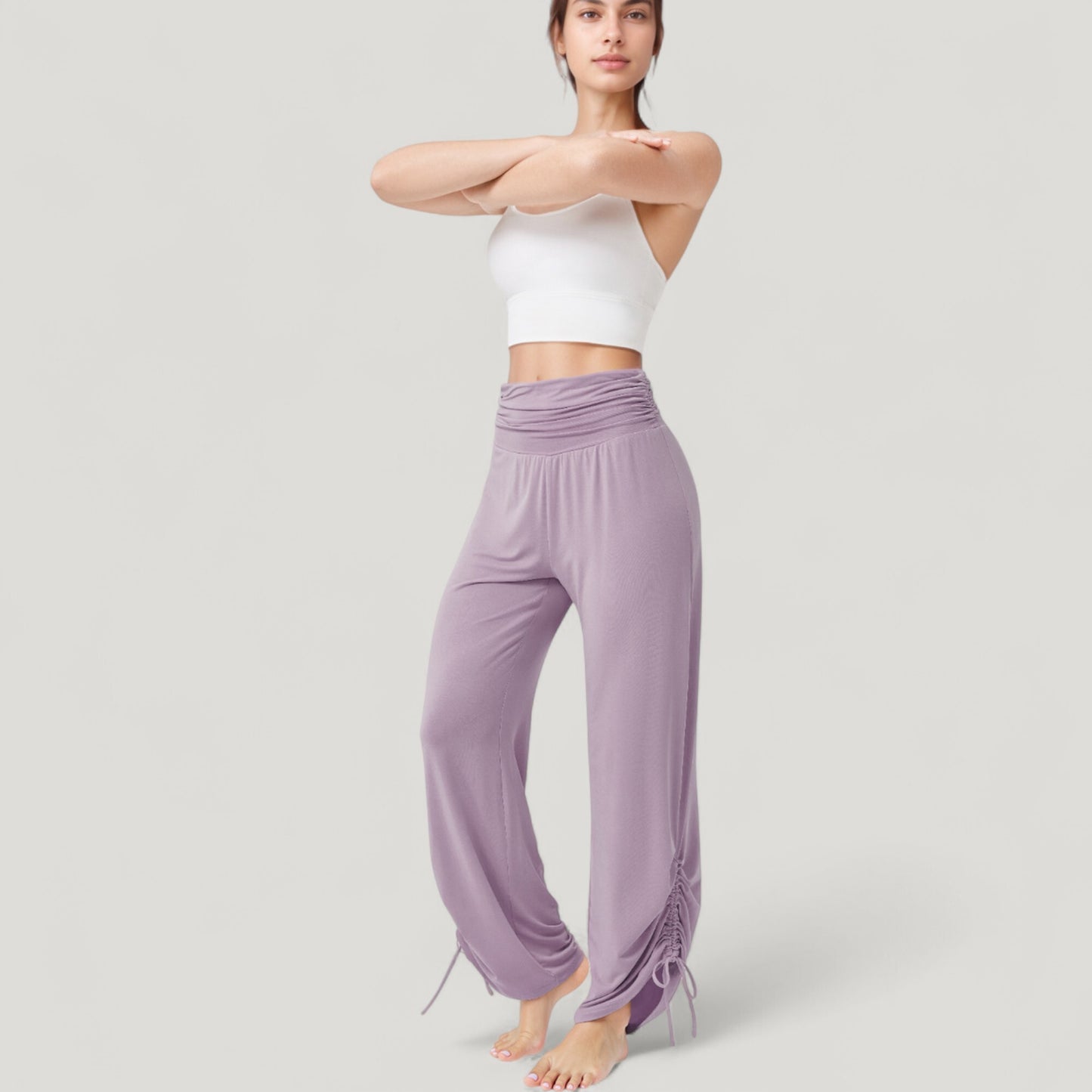 Anna-Kaci Active Women's Wide Leg Lounge Pants with Fold Over Waistband and Adjustable Drawstring Hem