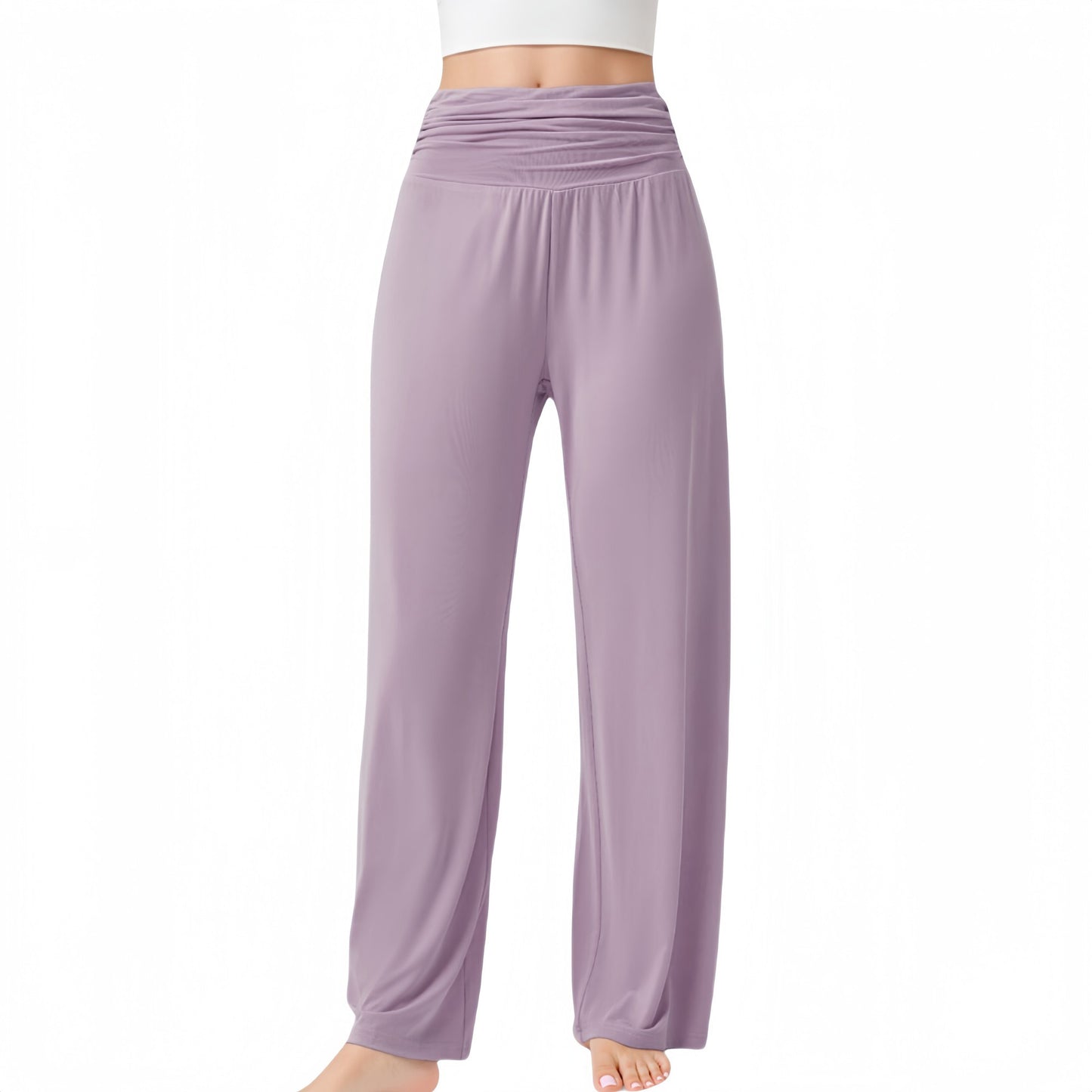 Anna-Kaci Active Women's Wide Leg Lounge Pants with Fold Over Waistband and Adjustable Drawstring Hem