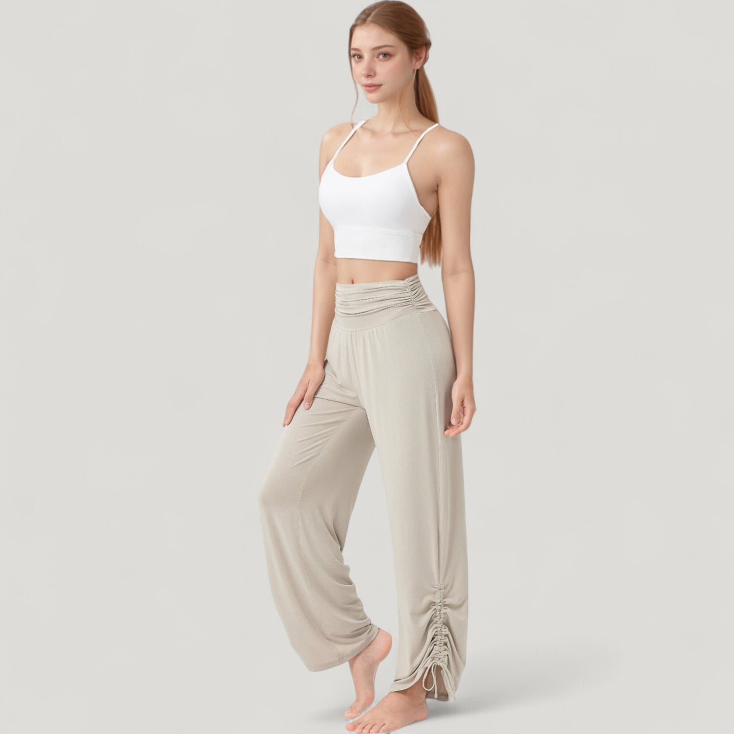 Anna-Kaci Active Women's Wide Leg Lounge Pants with Fold Over Waistband and Adjustable Drawstring Hem