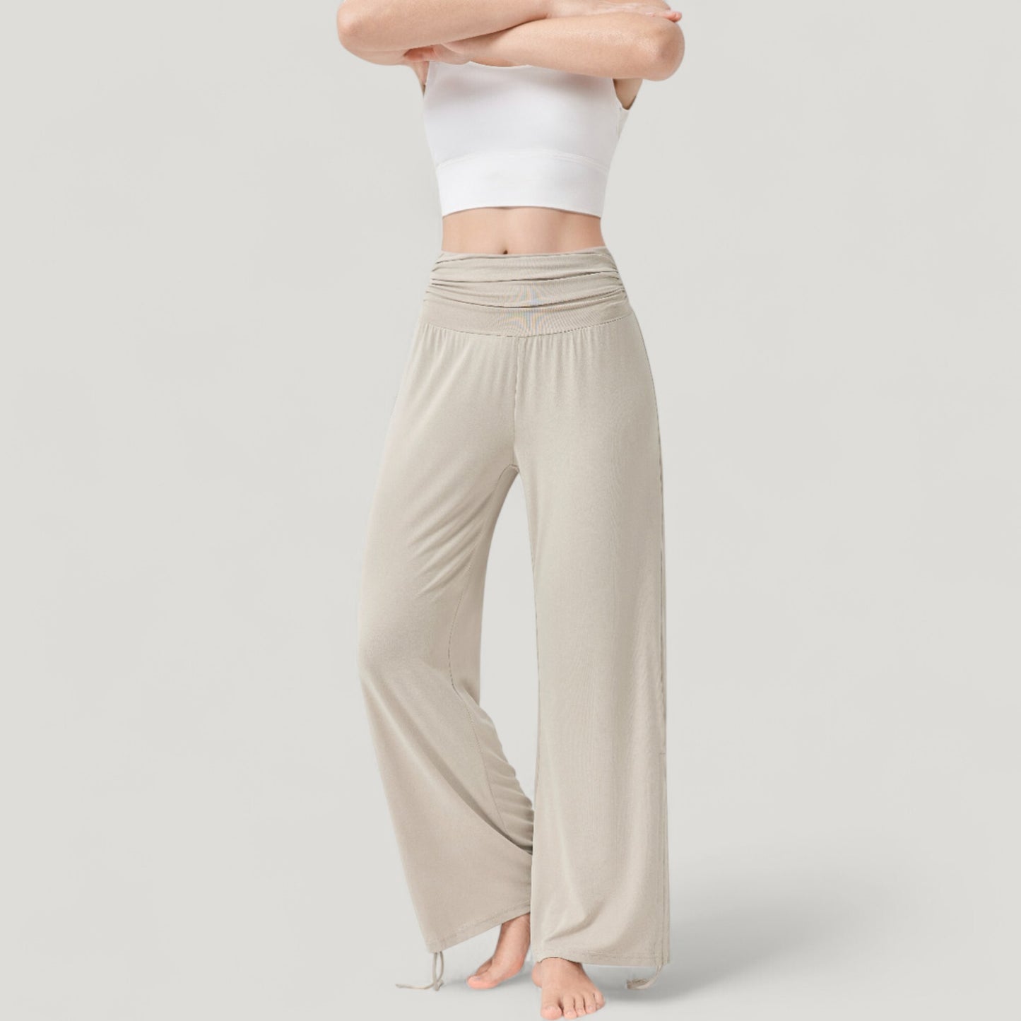 Anna-Kaci Active Women's Wide Leg Lounge Pants with Fold Over Waistband and Adjustable Drawstring Hem