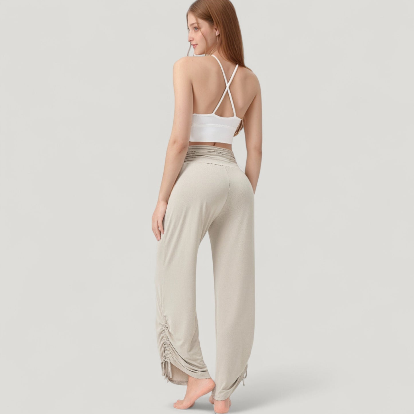 Anna-Kaci Active Women's Wide Leg Lounge Pants with Fold Over Waistband and Adjustable Drawstring Hem