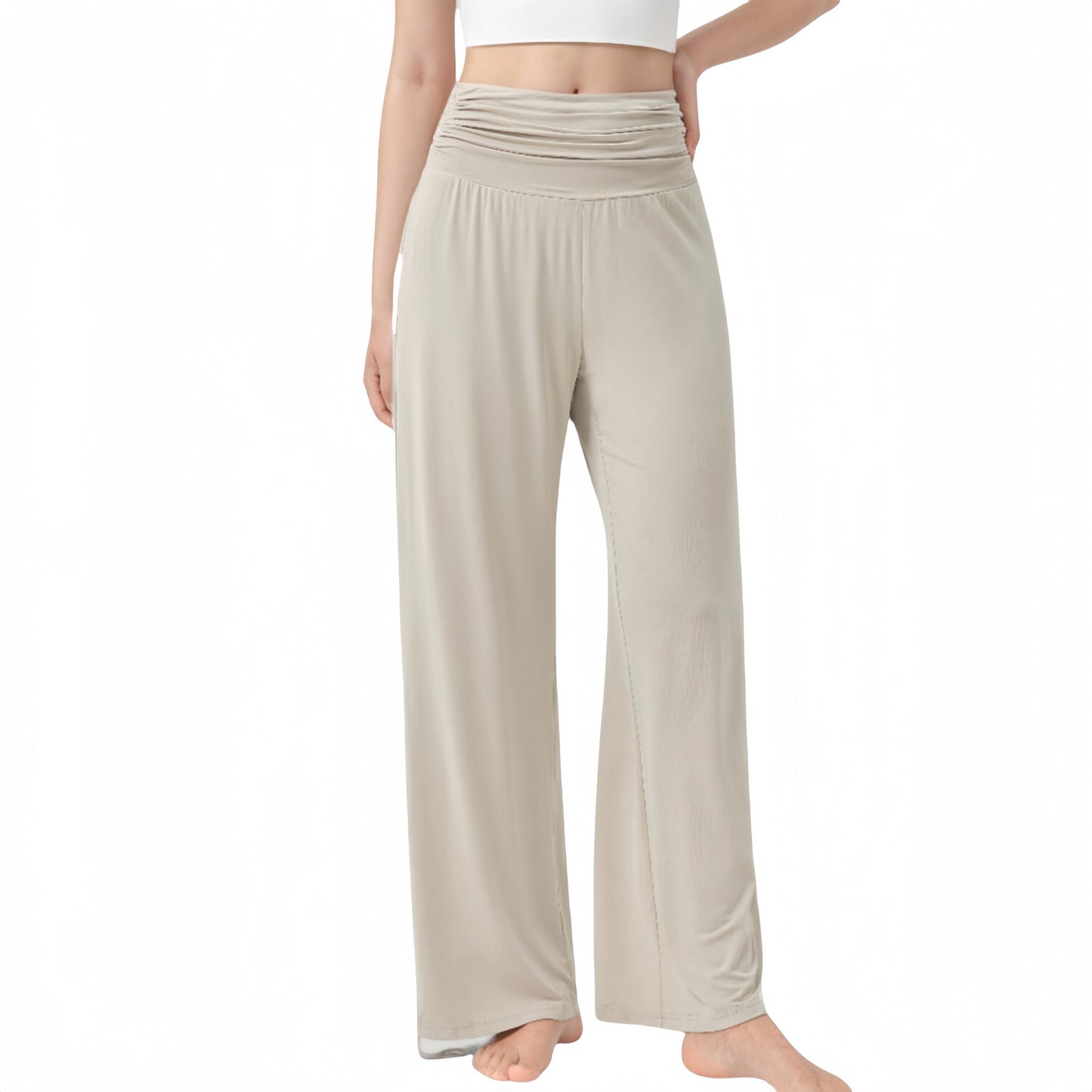 Anna-Kaci Active Women's Wide Leg Lounge Pants with Fold Over Waistband and Adjustable Drawstring Hem