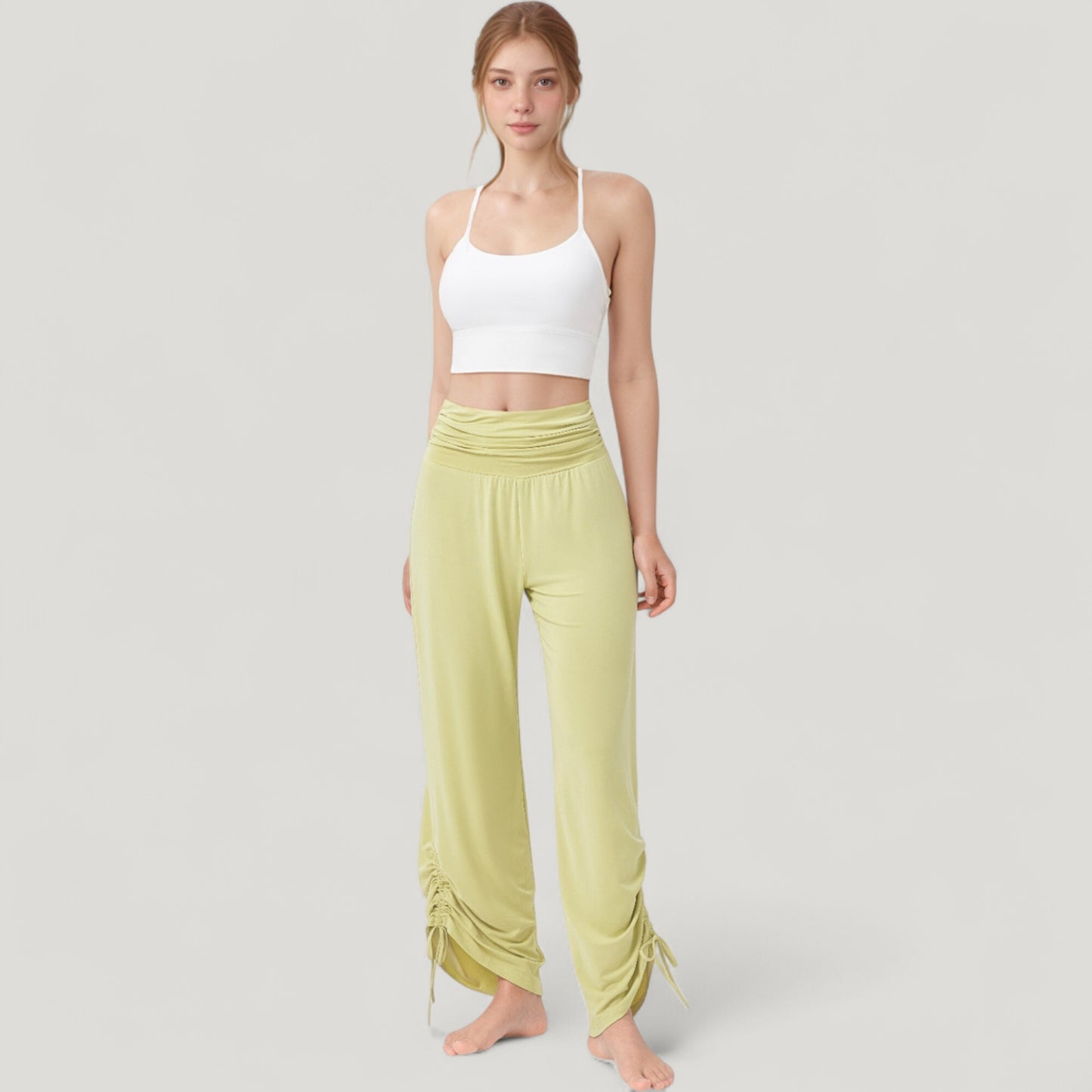 Anna-Kaci Active Women's Wide Leg Lounge Pants with Fold Over Waistband and Adjustable Drawstring Hem