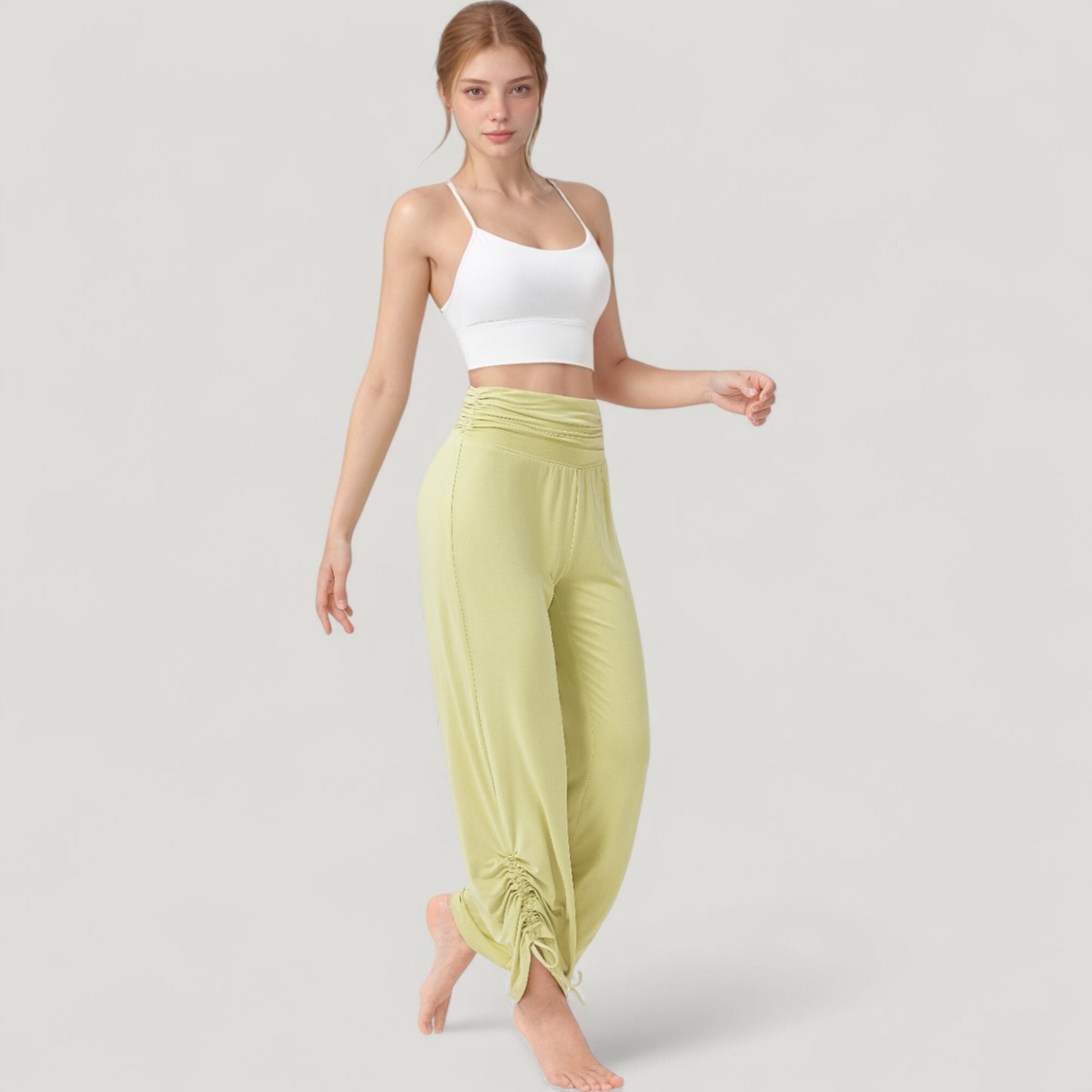 Anna-Kaci Active Women's Wide Leg Lounge Pants with Fold Over Waistband and Adjustable Drawstring Hem