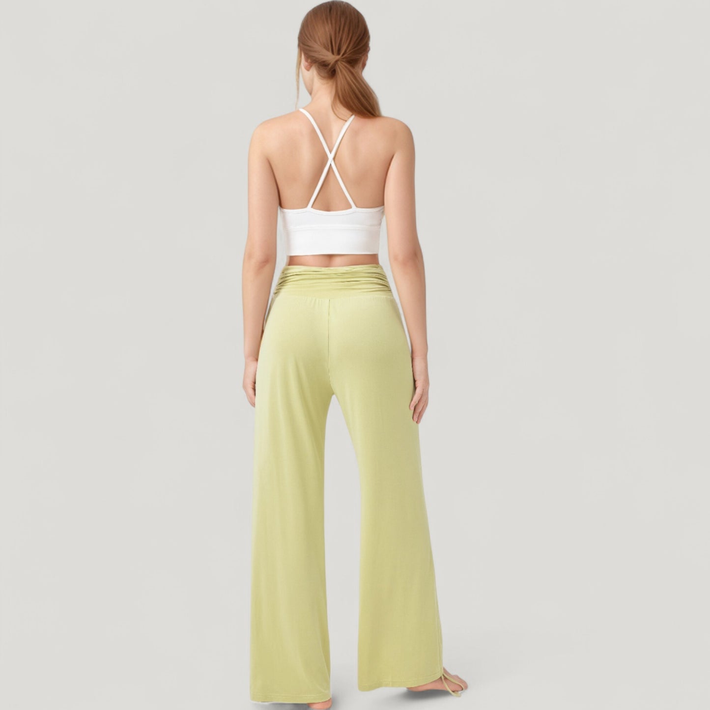Anna-Kaci Active Women's Wide Leg Lounge Pants with Fold Over Waistband and Adjustable Drawstring Hem