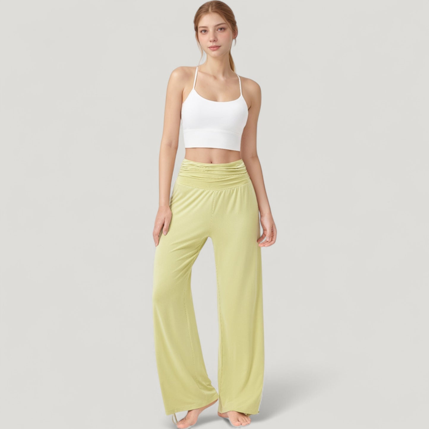Anna-Kaci Active Women's Wide Leg Lounge Pants with Fold Over Waistband and Adjustable Drawstring Hem
