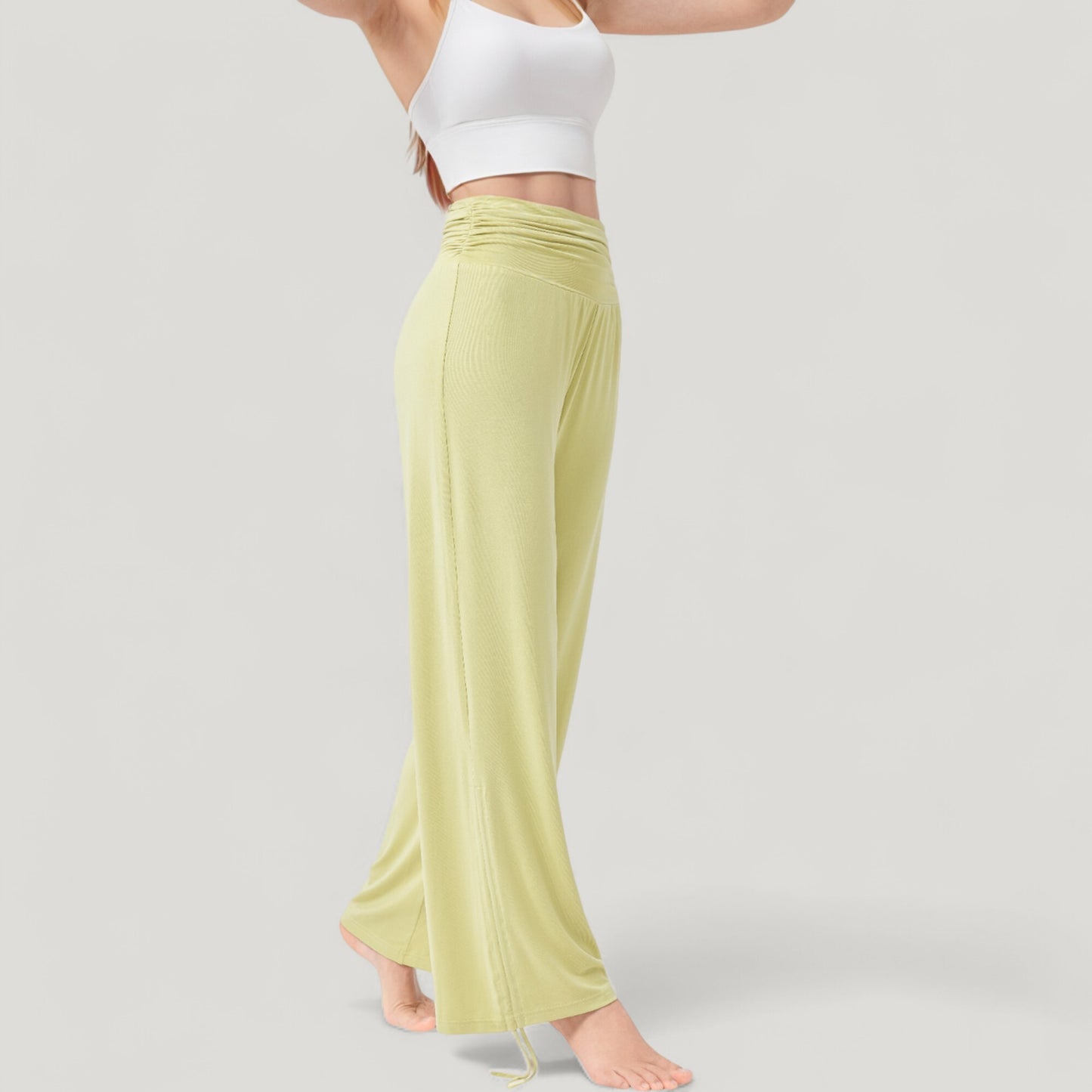 Anna-Kaci Active Women's Wide Leg Lounge Pants with Fold Over Waistband and Adjustable Drawstring Hem