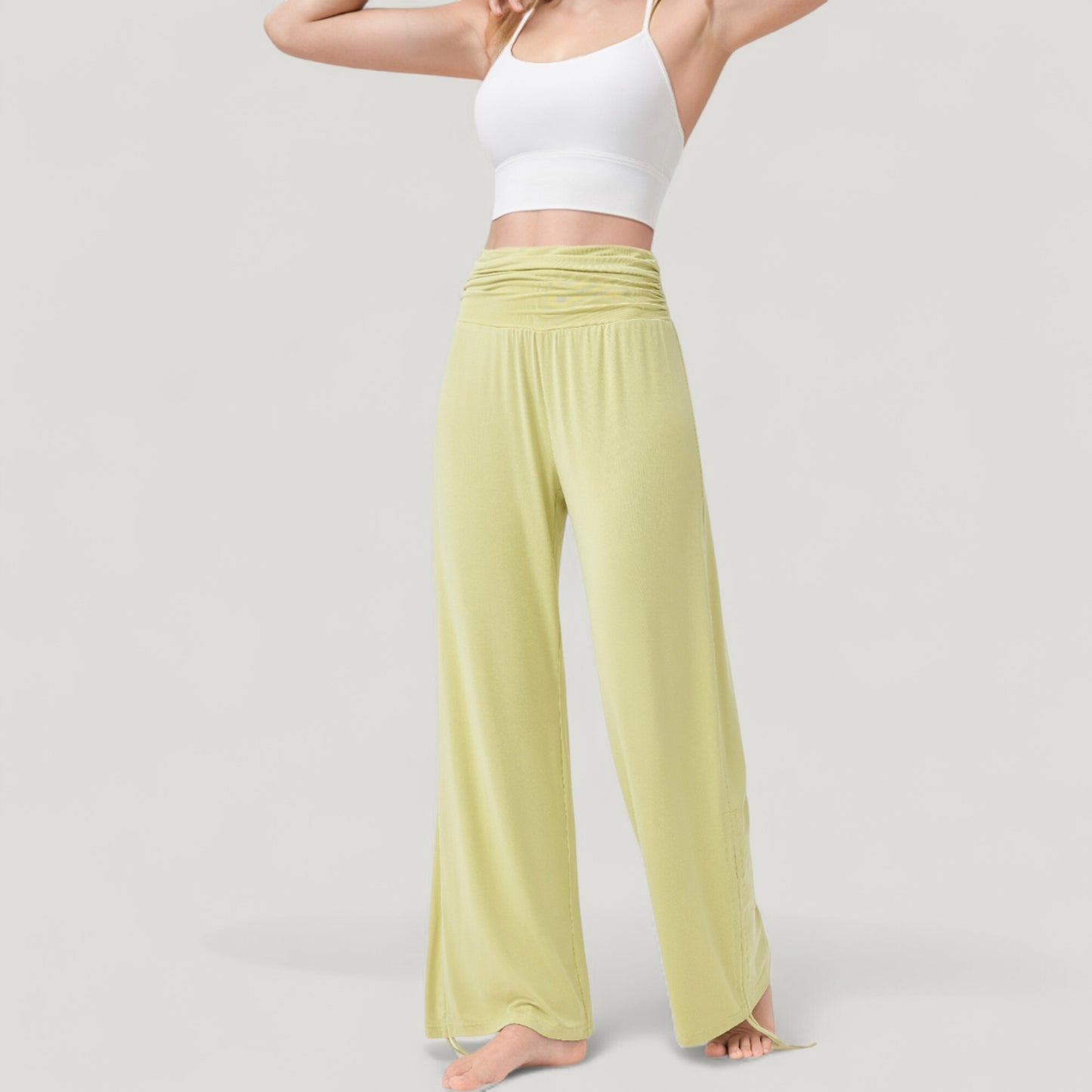 Anna-Kaci Active Women's Wide Leg Lounge Pants with Fold Over Waistband and Adjustable Drawstring Hem