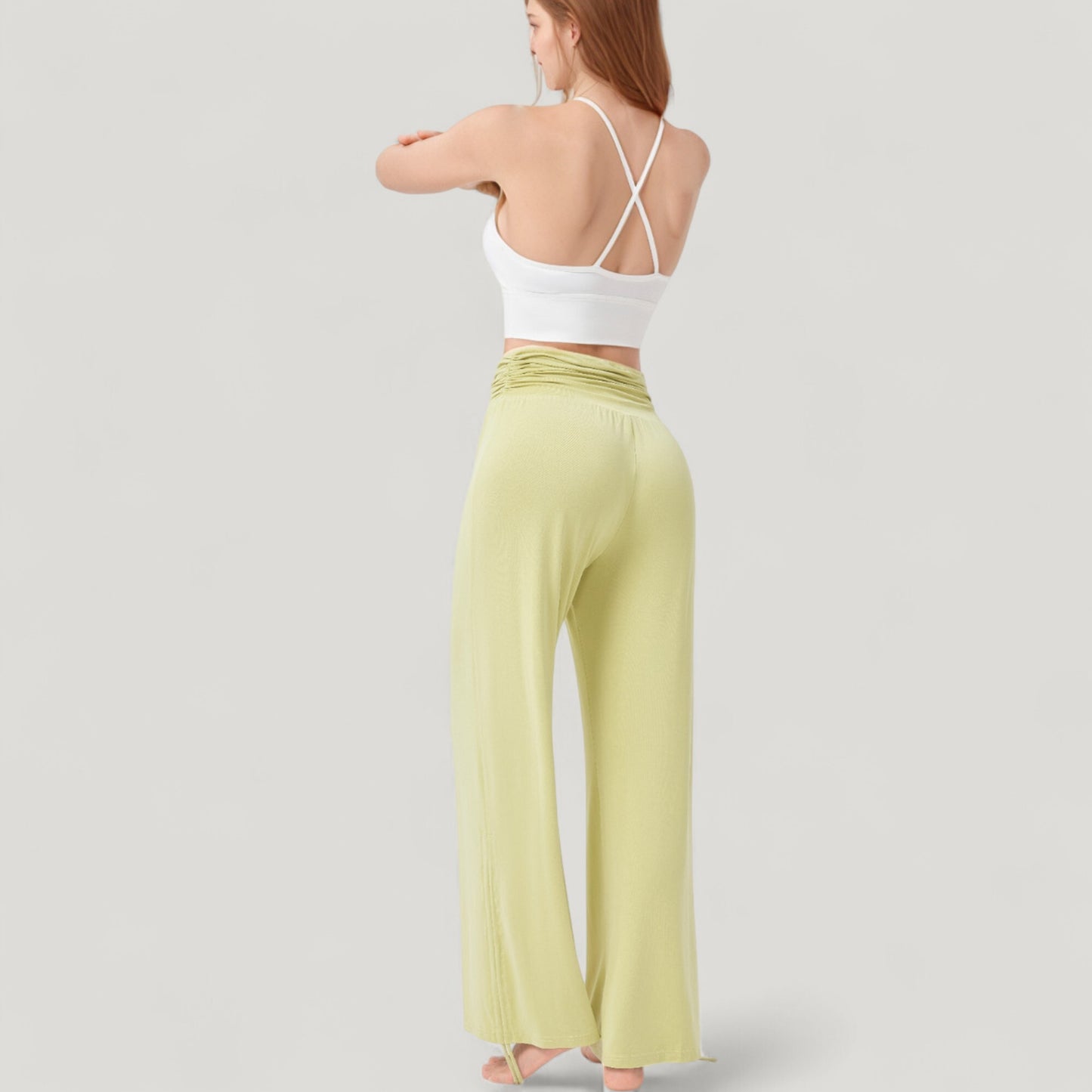 Anna-Kaci Active Women's Wide Leg Lounge Pants with Fold Over Waistband and Adjustable Drawstring Hem