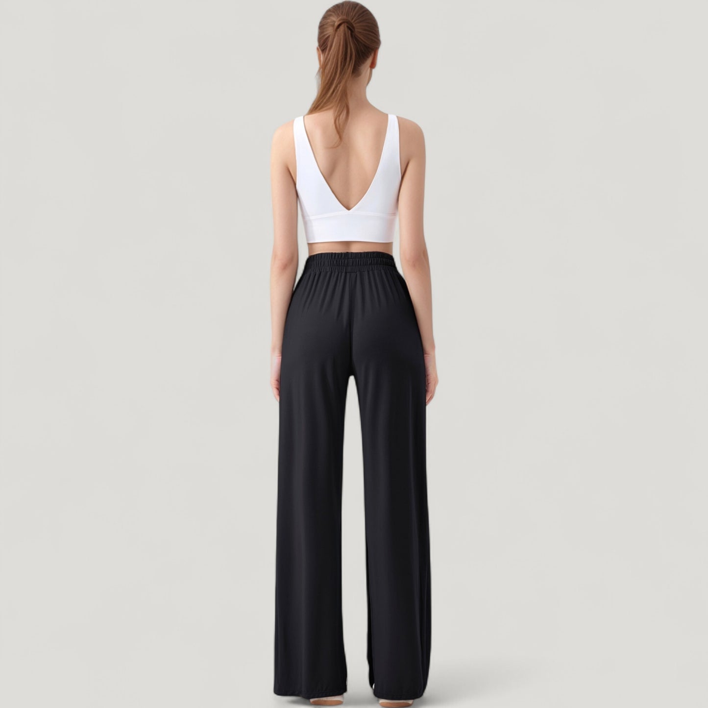 Anna-Kaci Active Women's Wide Leg Lounge Pants with Elastic Waistband and Side Slit Hem Detail