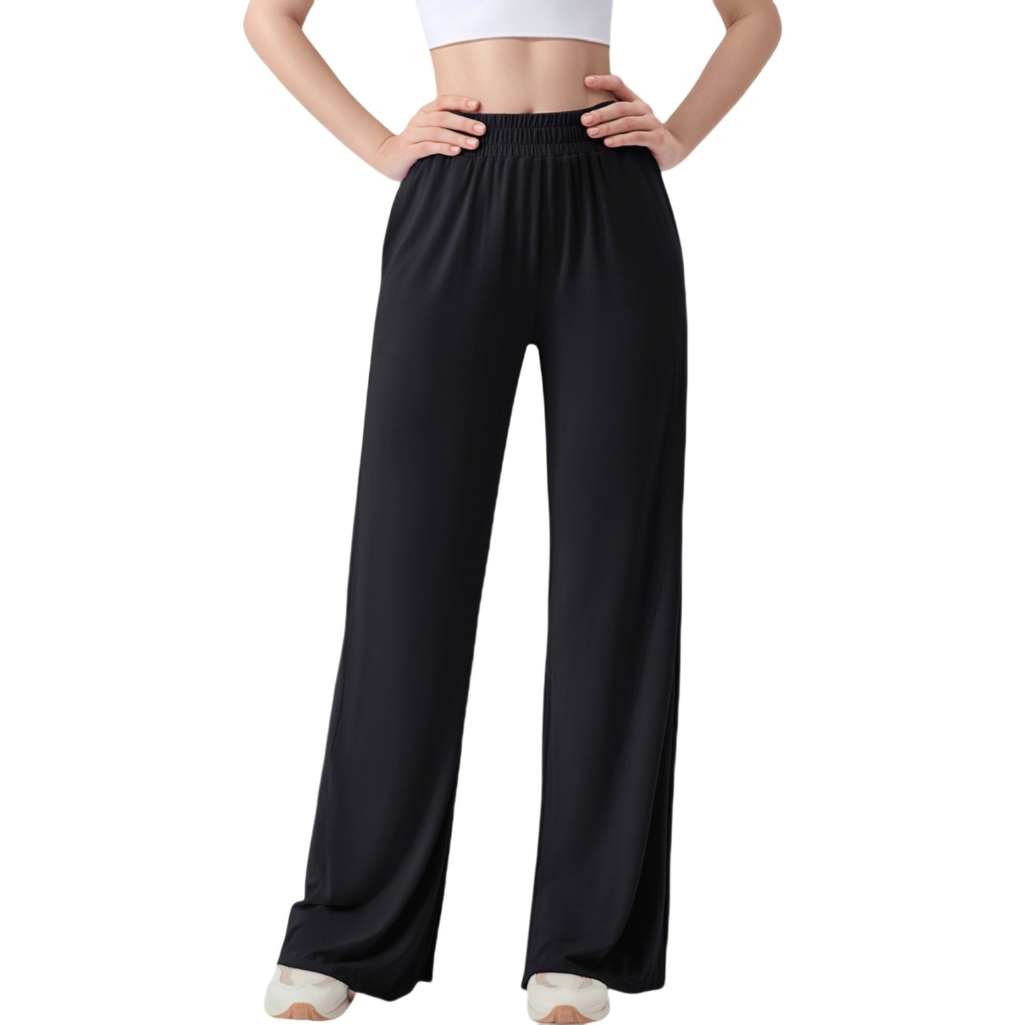 Anna-Kaci Active Women's Wide Leg Lounge Pants with Elastic Waistband and Side Slit Hem Detail
