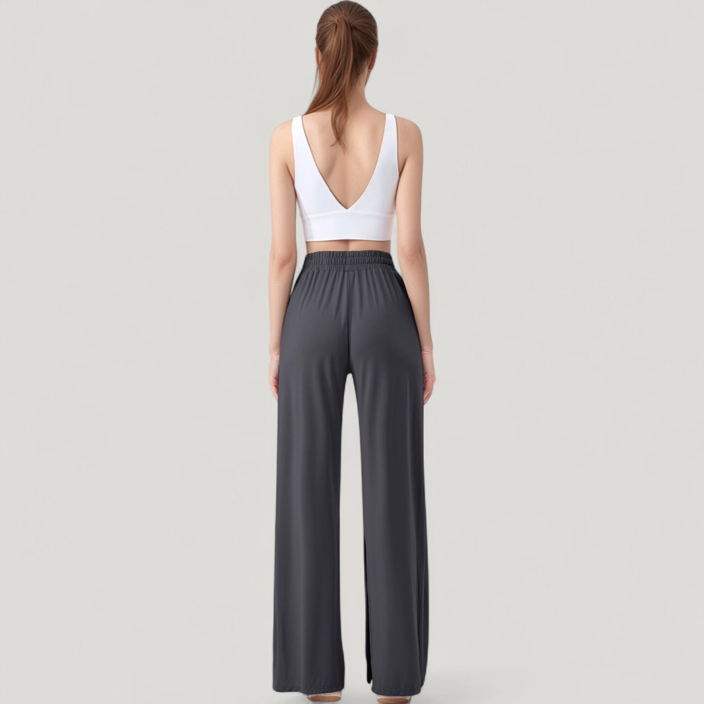 Anna-Kaci Active Women's Wide Leg Lounge Pants with Elastic Waistband and Side Slit Hem Detail