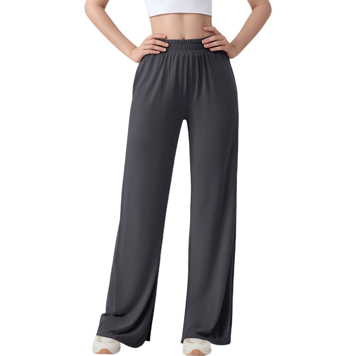 Anna-Kaci Active Women's Wide Leg Lounge Pants with Elastic Waistband and Side Slit Hem Detail