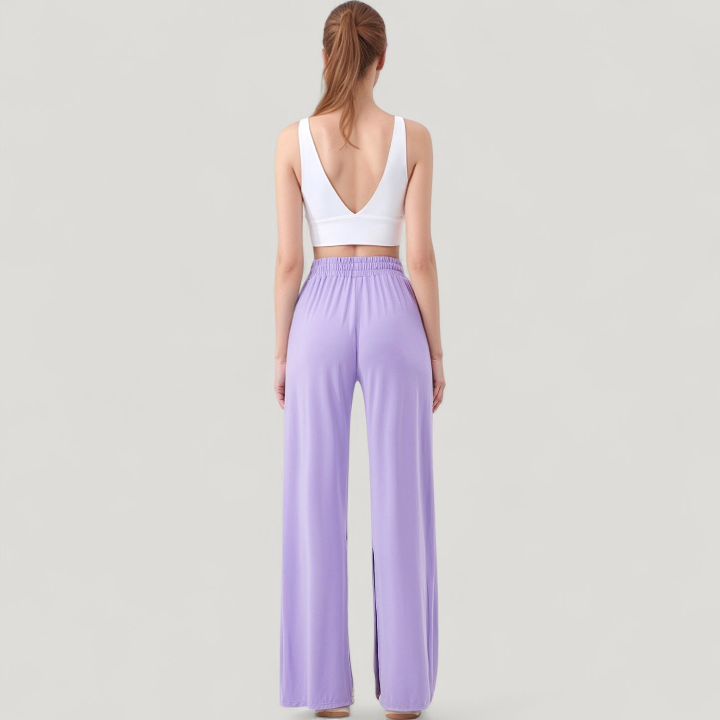 Anna-Kaci Active Women's Wide Leg Lounge Pants with Elastic Waistband and Side Slit Hem Detail