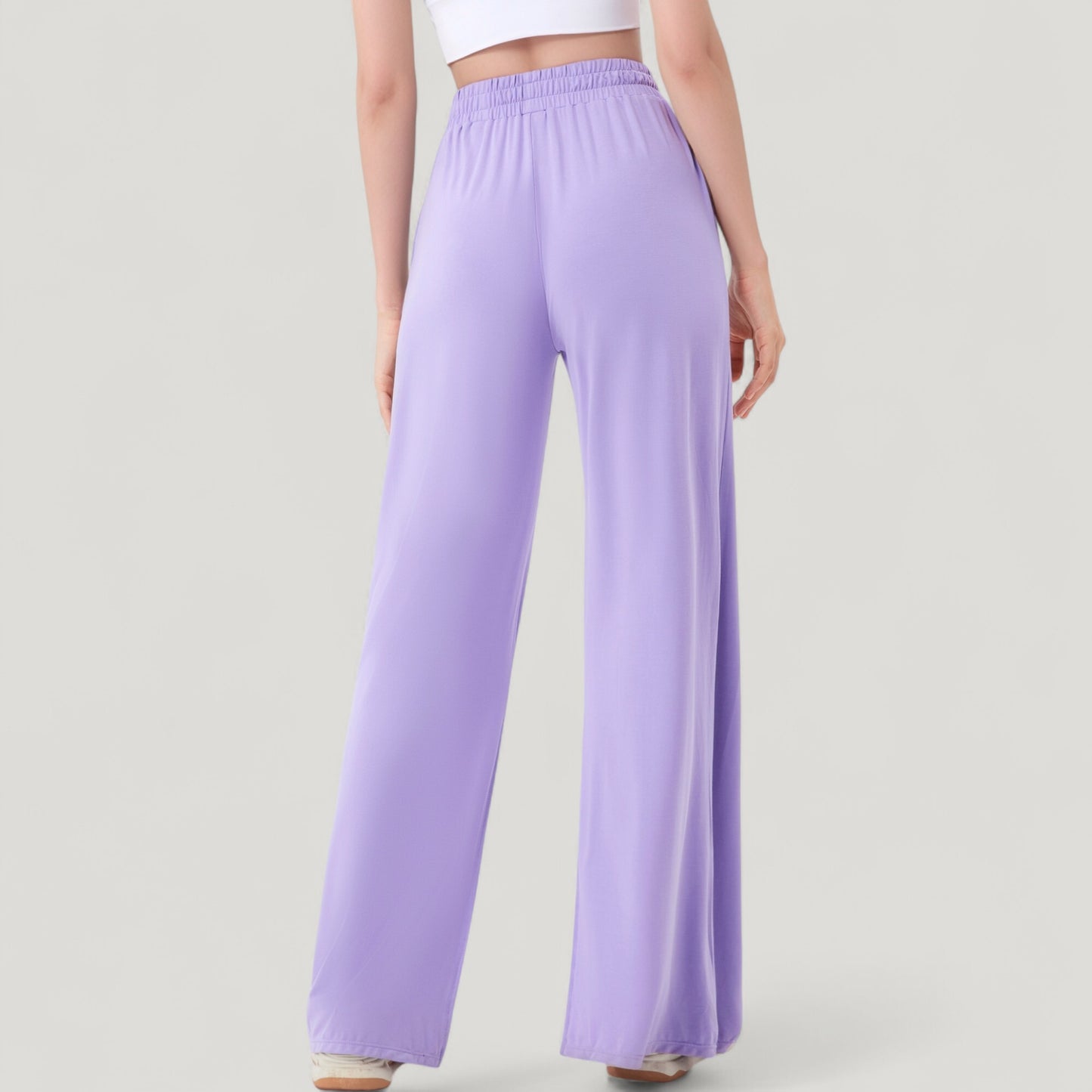 Anna-Kaci Active Women's Wide Leg Lounge Pants with Elastic Waistband and Side Slit Hem Detail