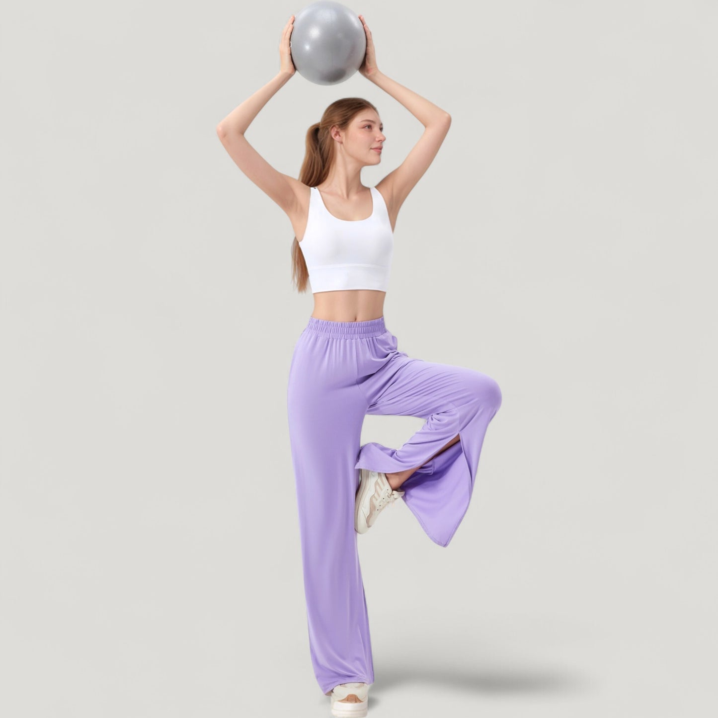 Anna-Kaci Active Women's Wide Leg Lounge Pants with Elastic Waistband and Side Slit Hem Detail