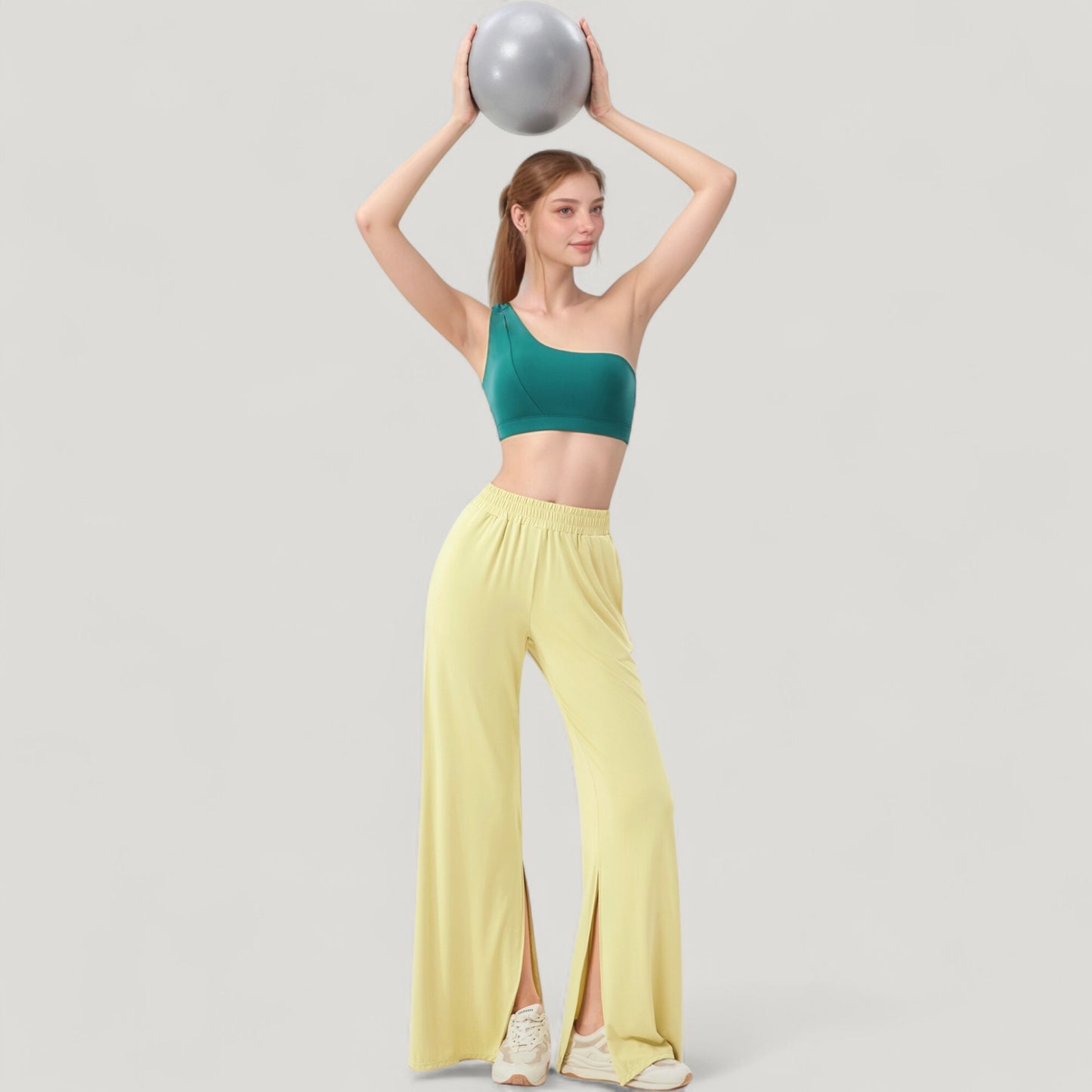 Anna-Kaci Active Women's Wide Leg Lounge Pants with Elastic Waistband and Side Slit Hem Detail