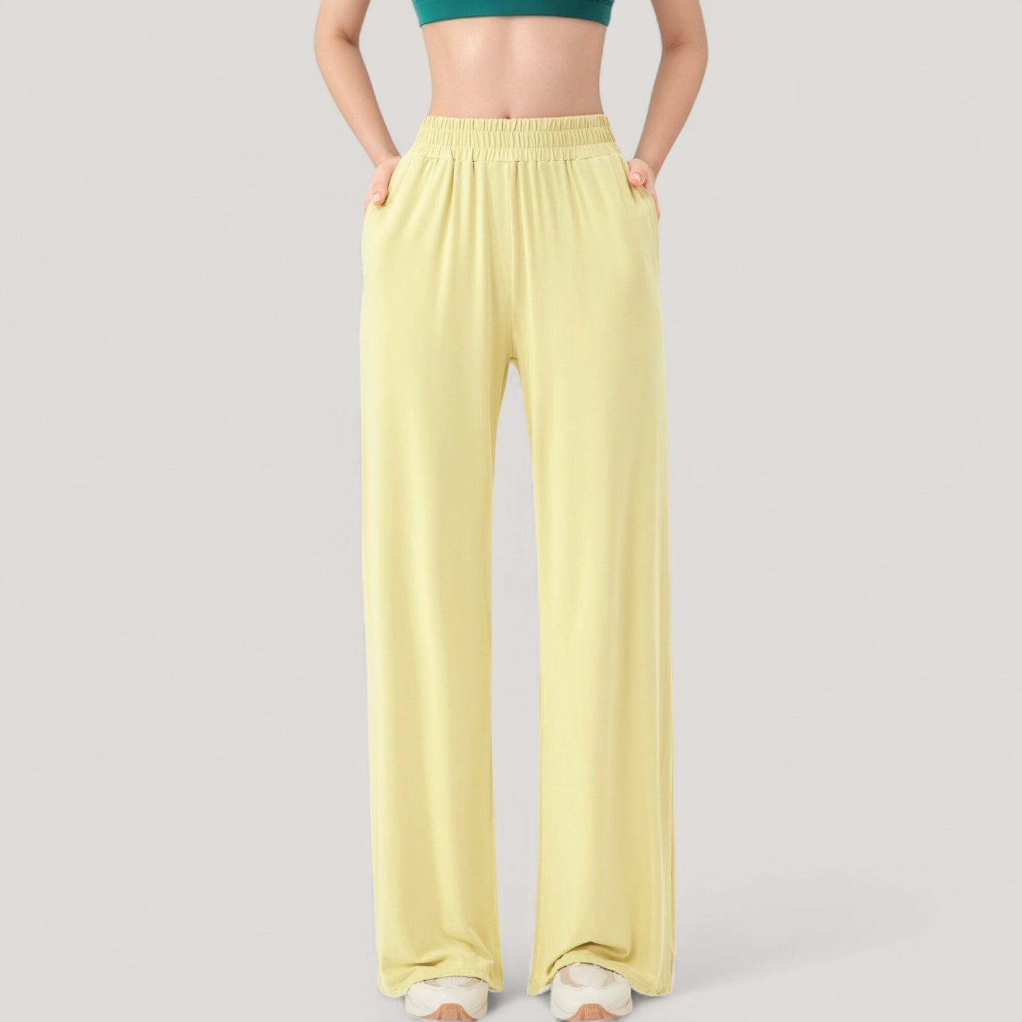 Anna-Kaci Active Women's Wide Leg Lounge Pants with Elastic Waistband and Side Slit Hem Detail