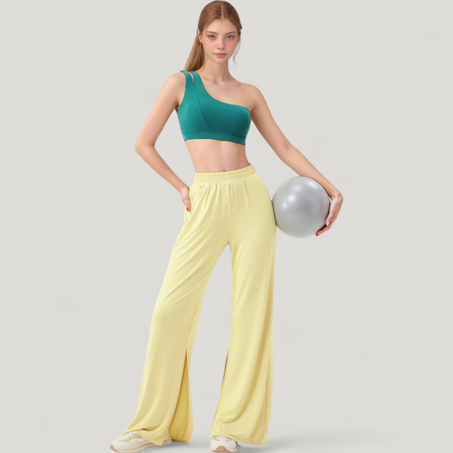 Anna-Kaci Active Women's Wide Leg Lounge Pants with Elastic Waistband and Side Slit Hem Detail