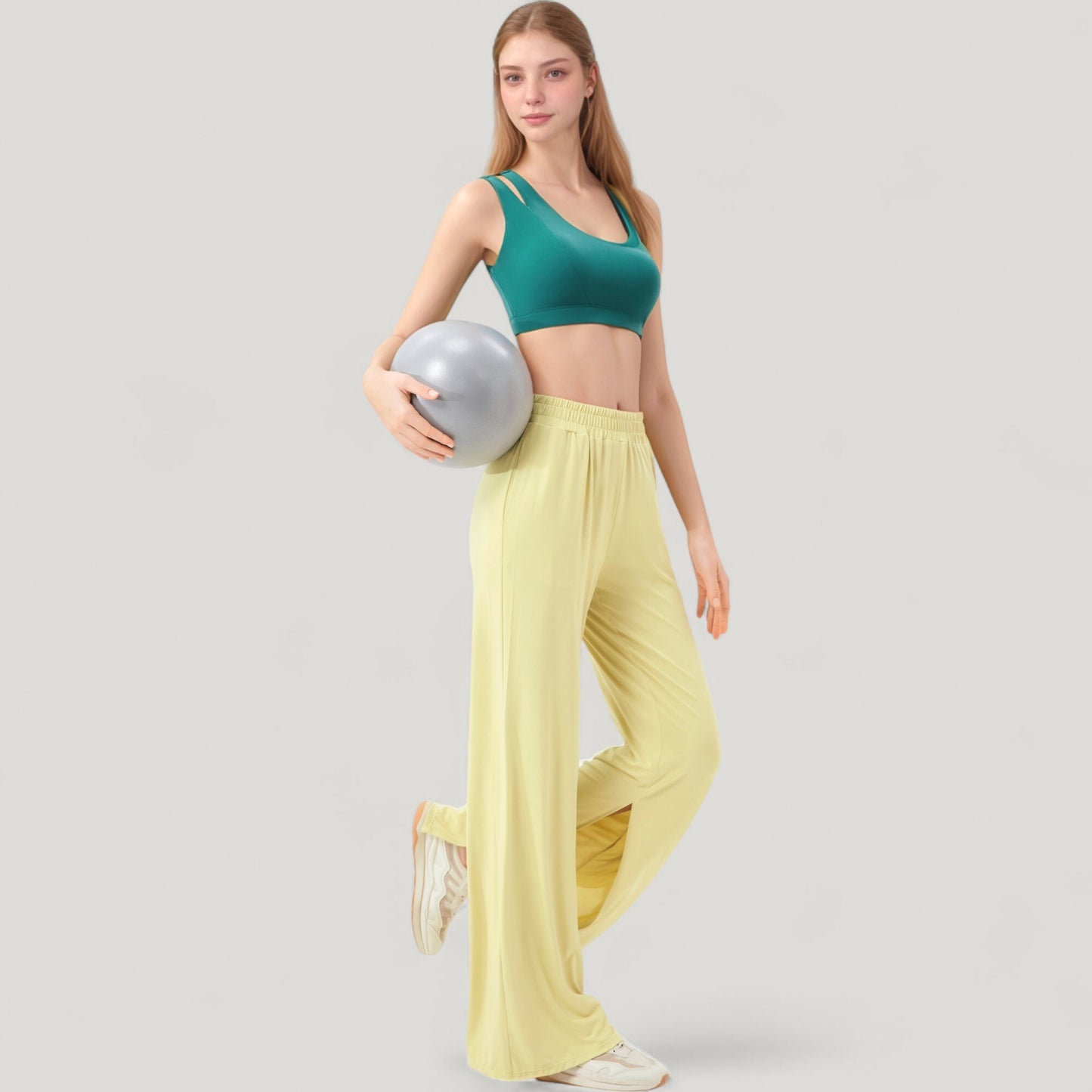 Anna-Kaci Active Women's Wide Leg Lounge Pants with Elastic Waistband and Side Slit Hem Detail