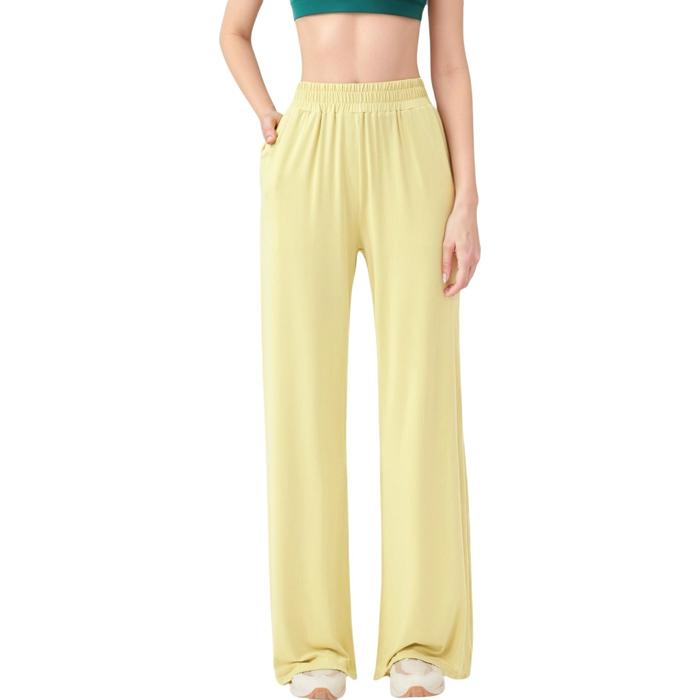 Anna-Kaci Active Women's Wide Leg Lounge Pants with Elastic Waistband and Side Slit Hem Detail