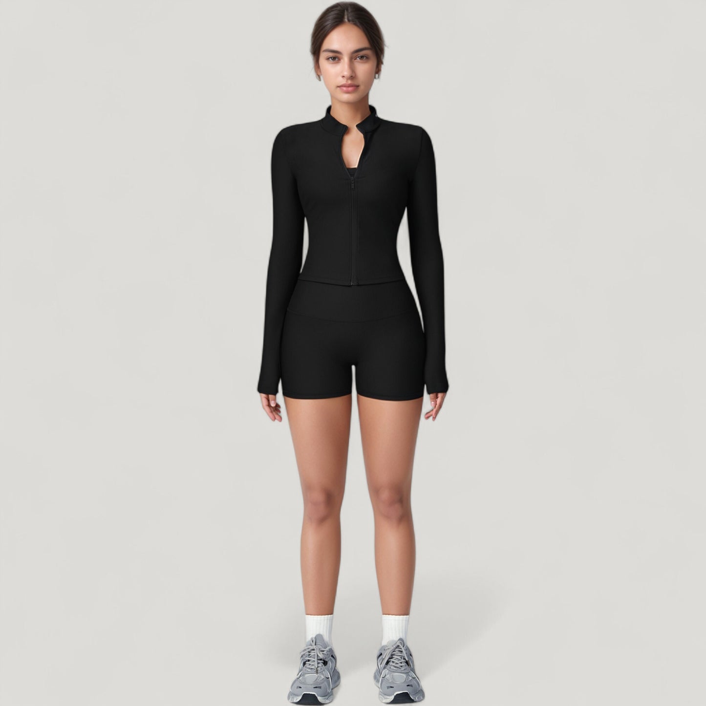 Anna-Kaci Active Women's Long Sleeve Ribbed Zip-Up Athletic Jacket with High Neckline