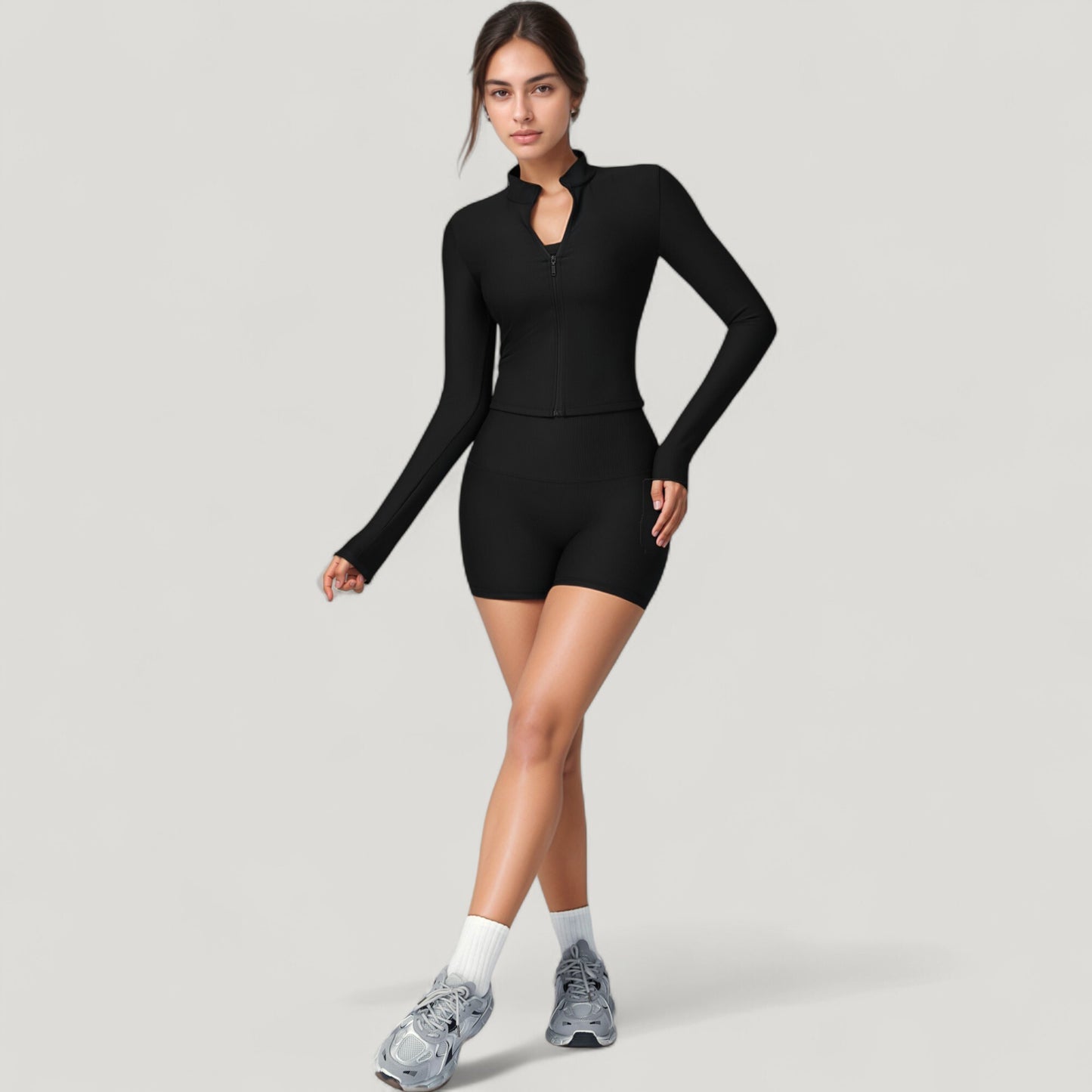Anna-Kaci Active Women's Long Sleeve Ribbed Zip-Up Athletic Jacket with High Neckline