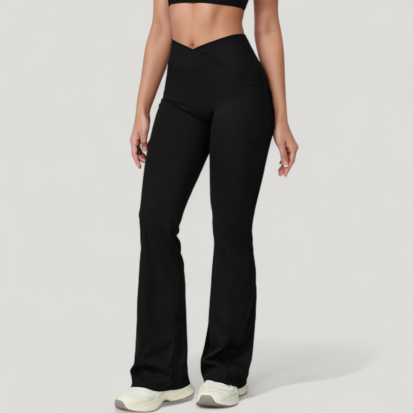 Anna-Kaci Active Women's Crossover Waist Flare Lounge Pants in Soft Woven Fabric with Relaxed Fit and Streamlined Silhouette