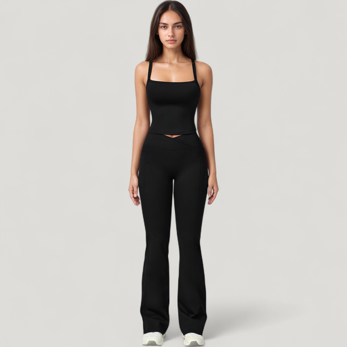 Anna-Kaci Active Women's Crossover Waist Flare Lounge Pants in Soft Woven Fabric with Relaxed Fit and Streamlined Silhouette