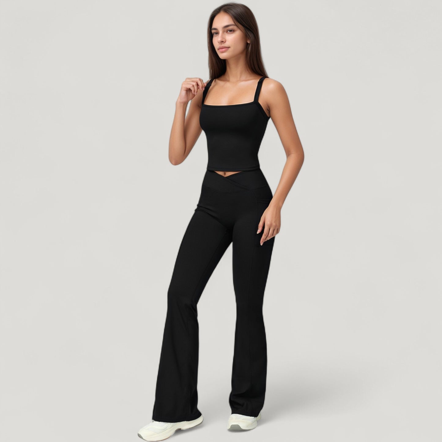 Anna-Kaci Active Women's Crossover Waist Flare Lounge Pants in Soft Woven Fabric with Relaxed Fit and Streamlined Silhouette