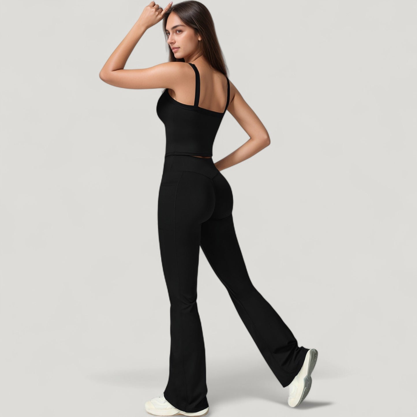 Anna-Kaci Active Women's Crossover Waist Flare Lounge Pants in Soft Woven Fabric with Relaxed Fit and Streamlined Silhouette
