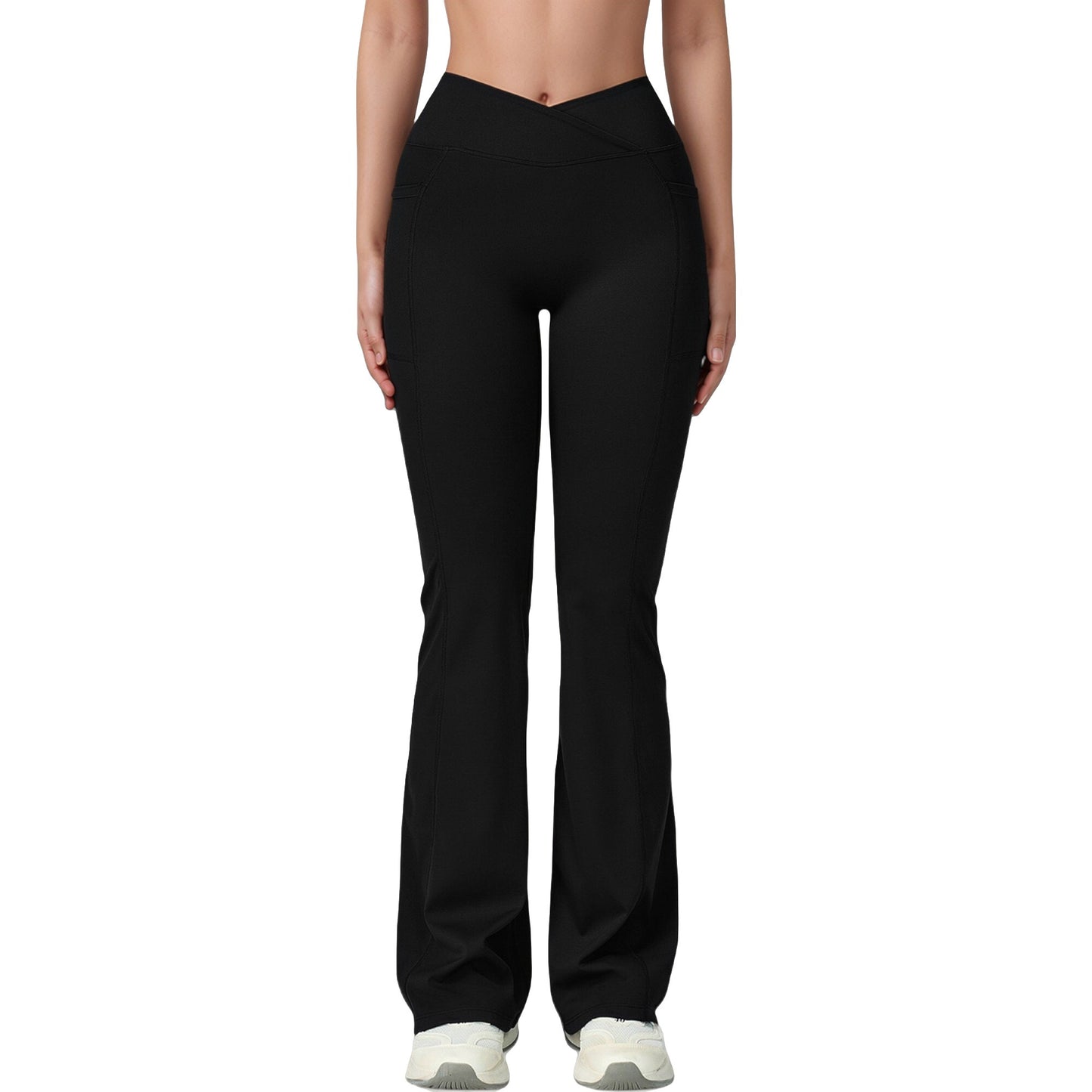 Anna-Kaci Active Women's Crossover Waist Flare Lounge Pants in Soft Woven Fabric with Relaxed Fit and Streamlined Silhouette