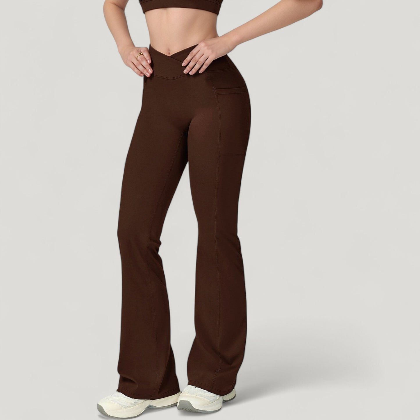 Anna-Kaci Active Women's Crossover Waist Flare Lounge Pants in Soft Woven Fabric with Relaxed Fit and Streamlined Silhouette