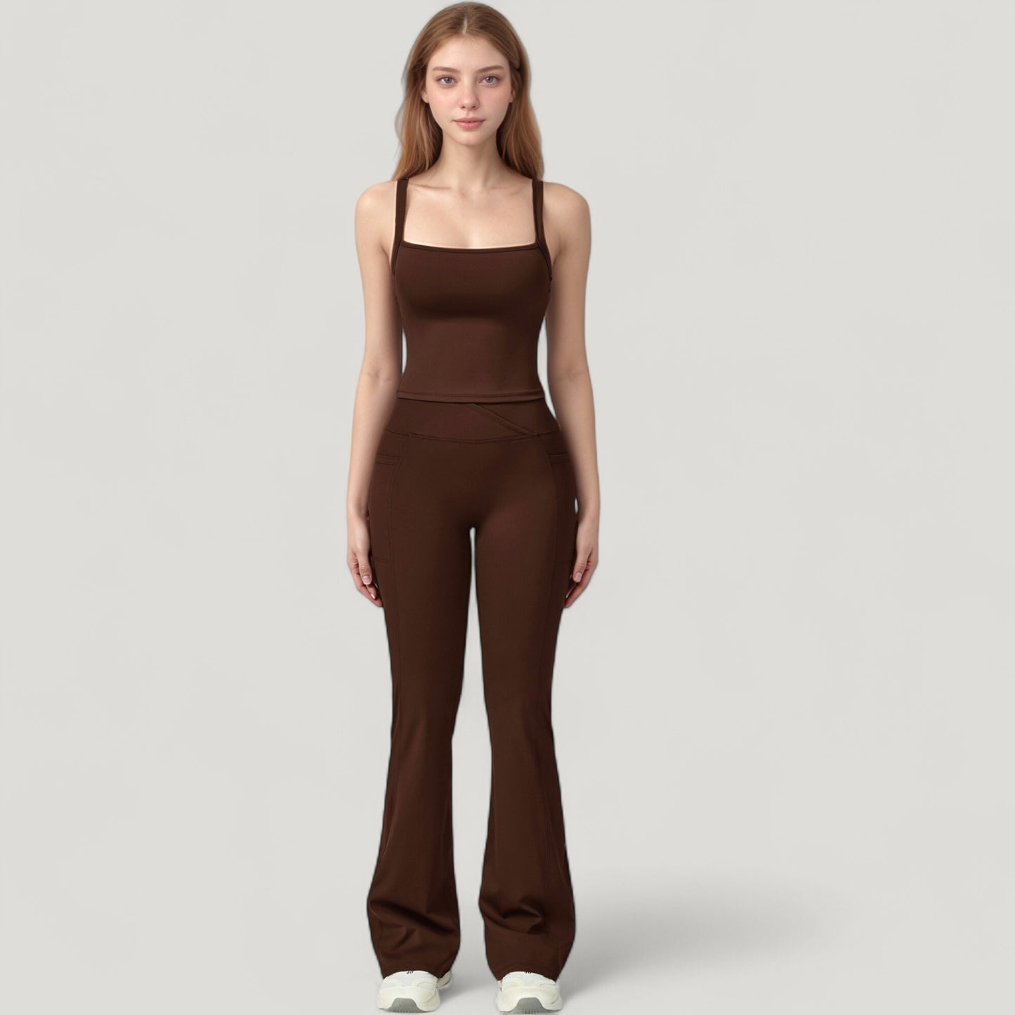 Anna-Kaci Active Women's Crossover Waist Flare Lounge Pants in Soft Woven Fabric with Relaxed Fit and Streamlined Silhouette