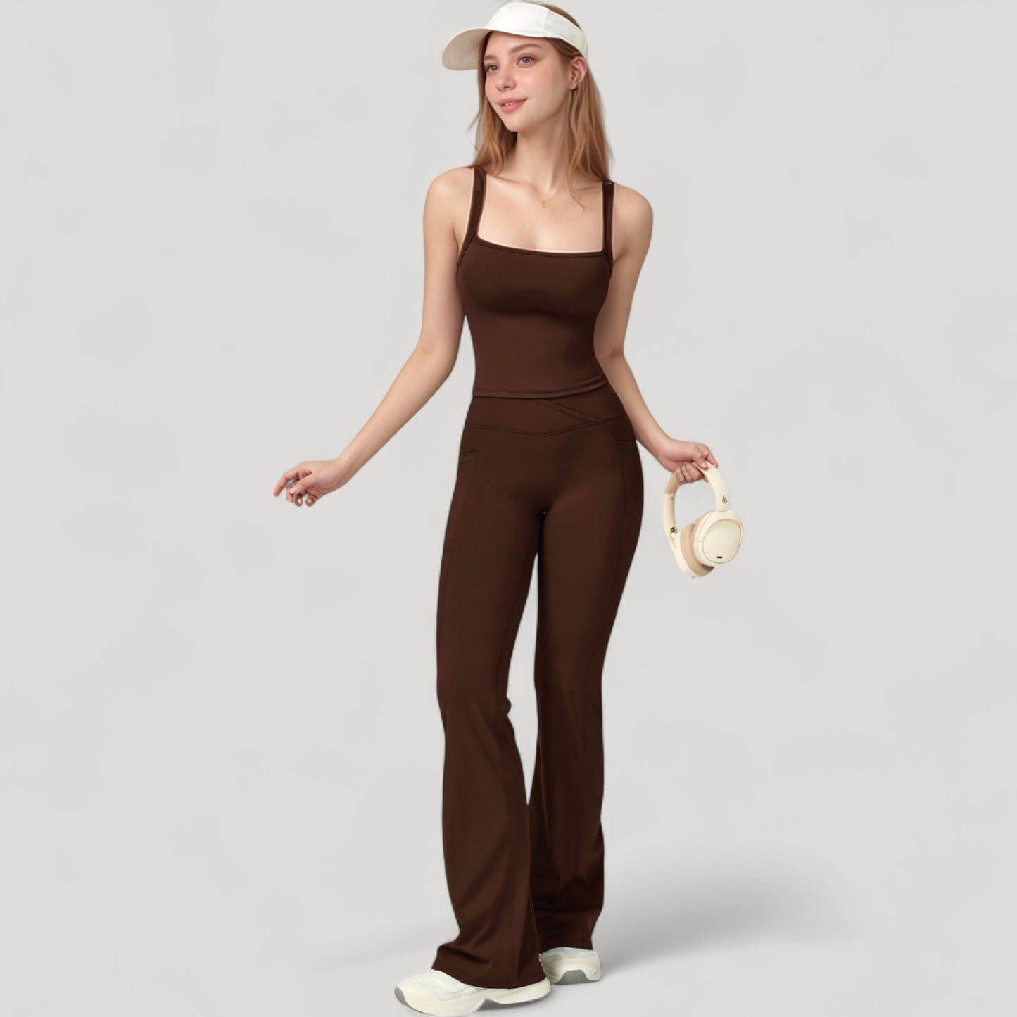 Anna-Kaci Active Women's Crossover Waist Flare Lounge Pants in Soft Woven Fabric with Relaxed Fit and Streamlined Silhouette