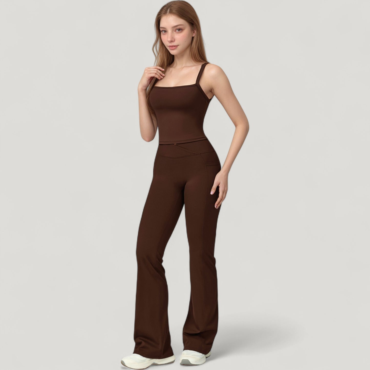 Anna-Kaci Active Women's Crossover Waist Flare Lounge Pants in Soft Woven Fabric with Relaxed Fit and Streamlined Silhouette