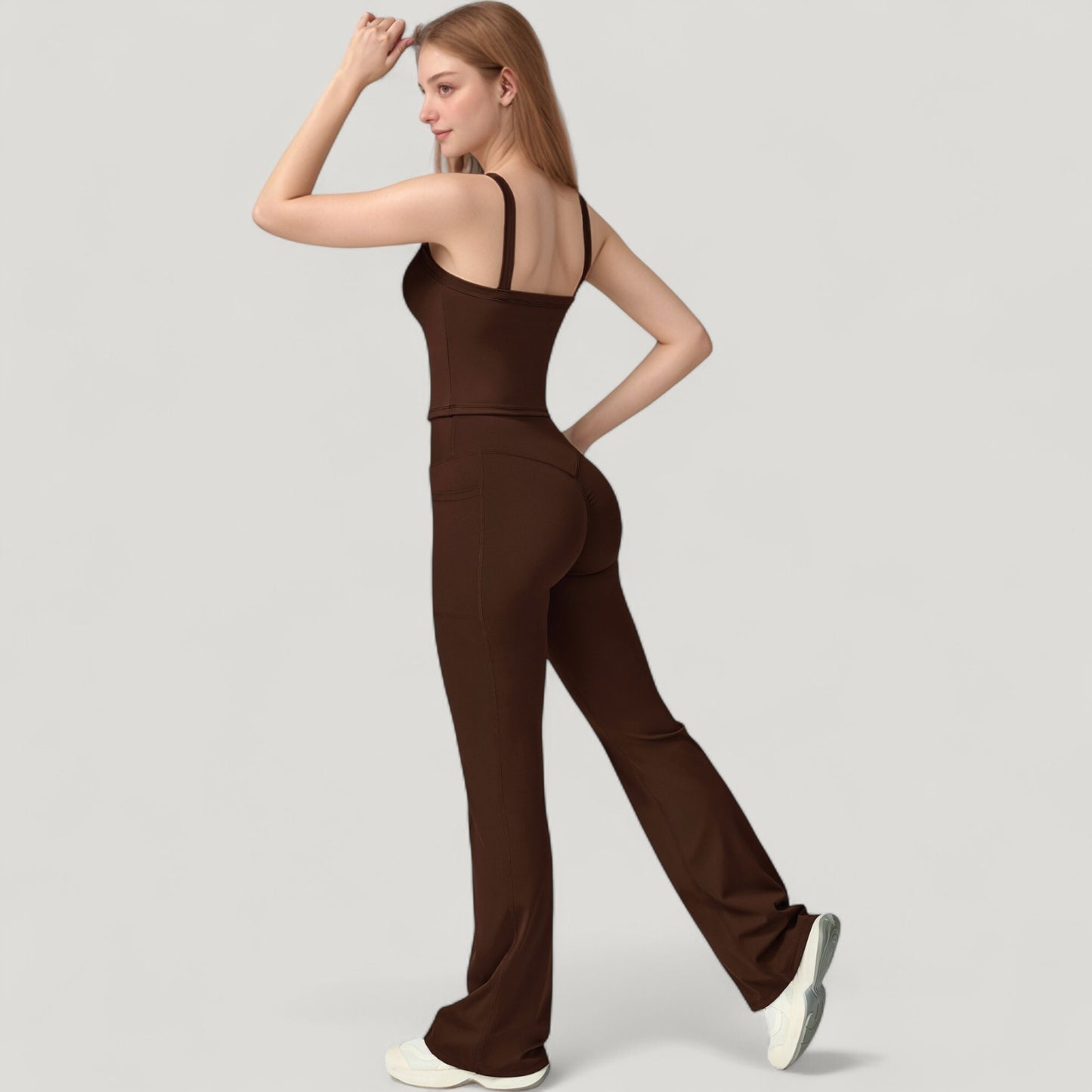 Anna-Kaci Active Women's Crossover Waist Flare Lounge Pants in Soft Woven Fabric with Relaxed Fit and Streamlined Silhouette