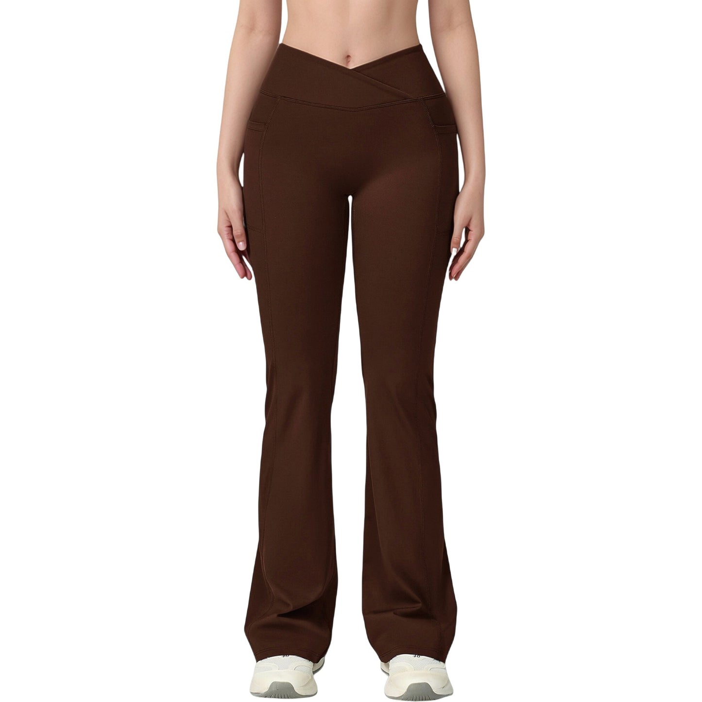 Anna-Kaci Active Women's Crossover Waist Flare Lounge Pants in Soft Woven Fabric with Relaxed Fit and Streamlined Silhouette